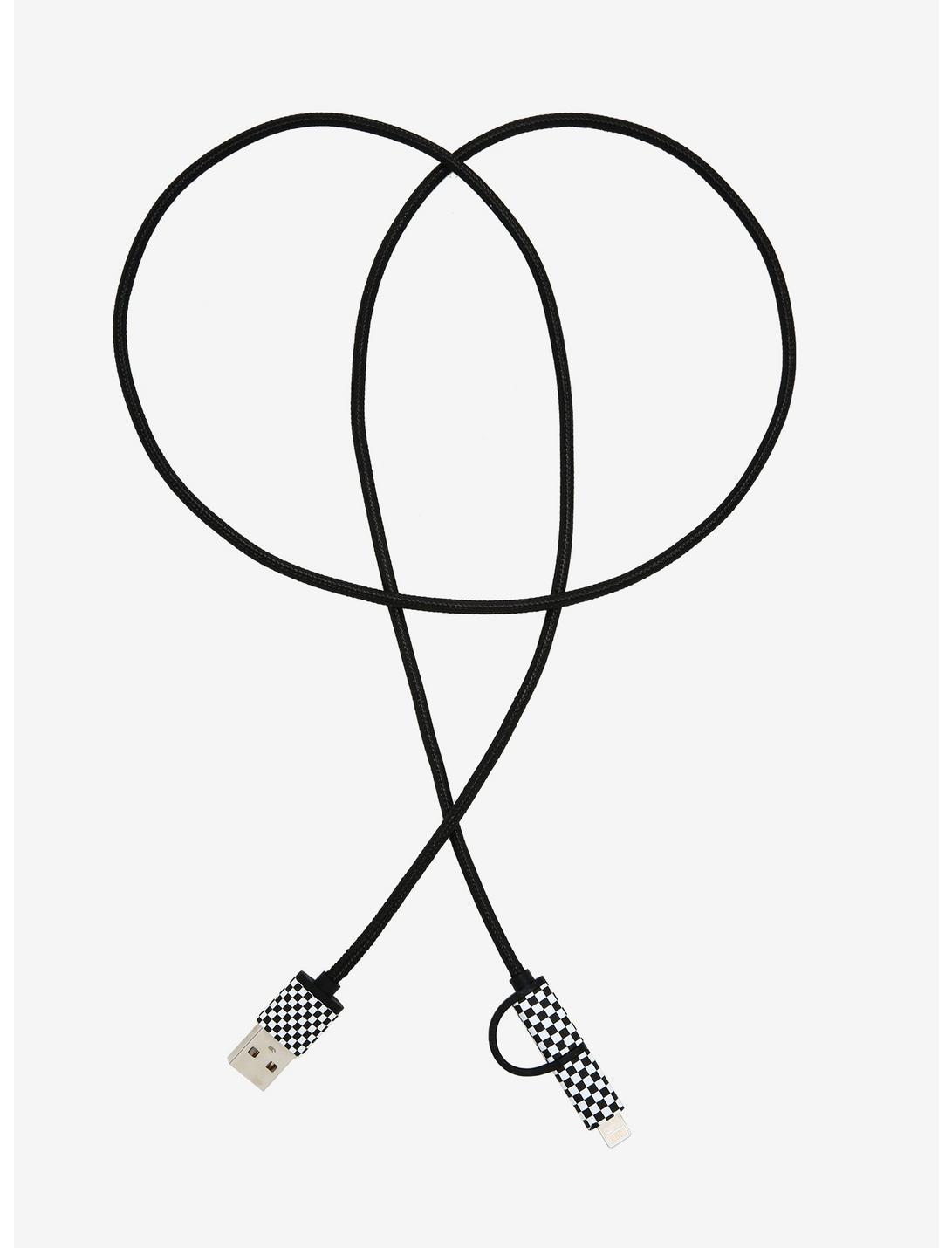 2-In-1 Black 7 White Checkered Charging Cable, , hi-res