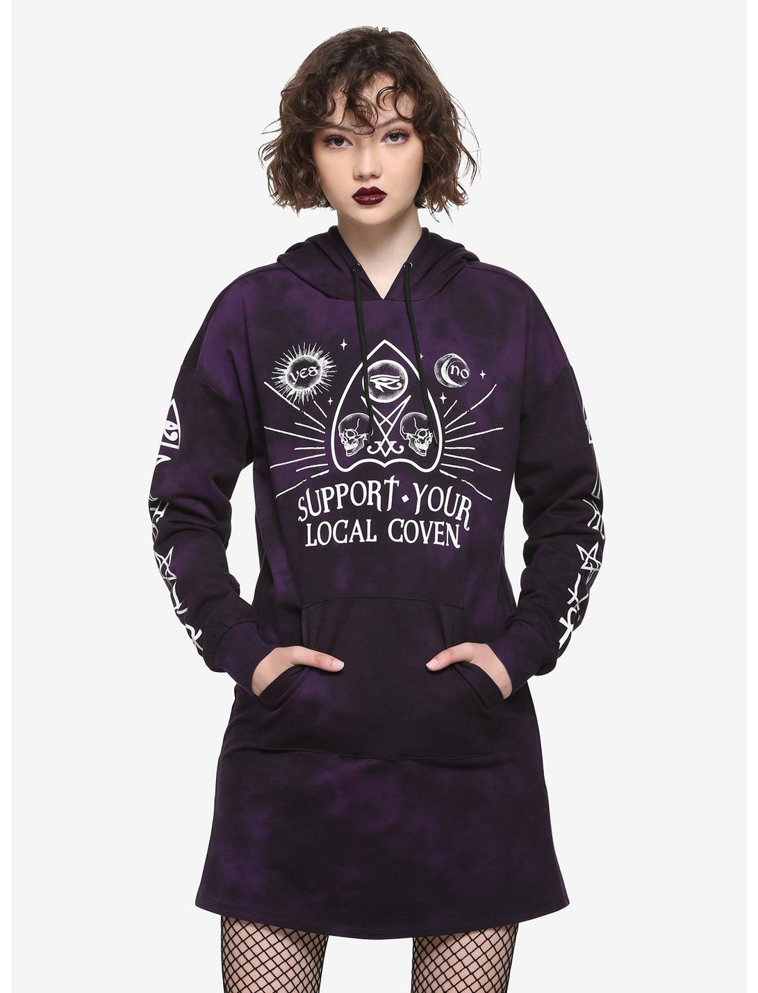 Support Your Local Coven Purple Tie-Dye Hoodie Dress, TIE DYE, hi-res