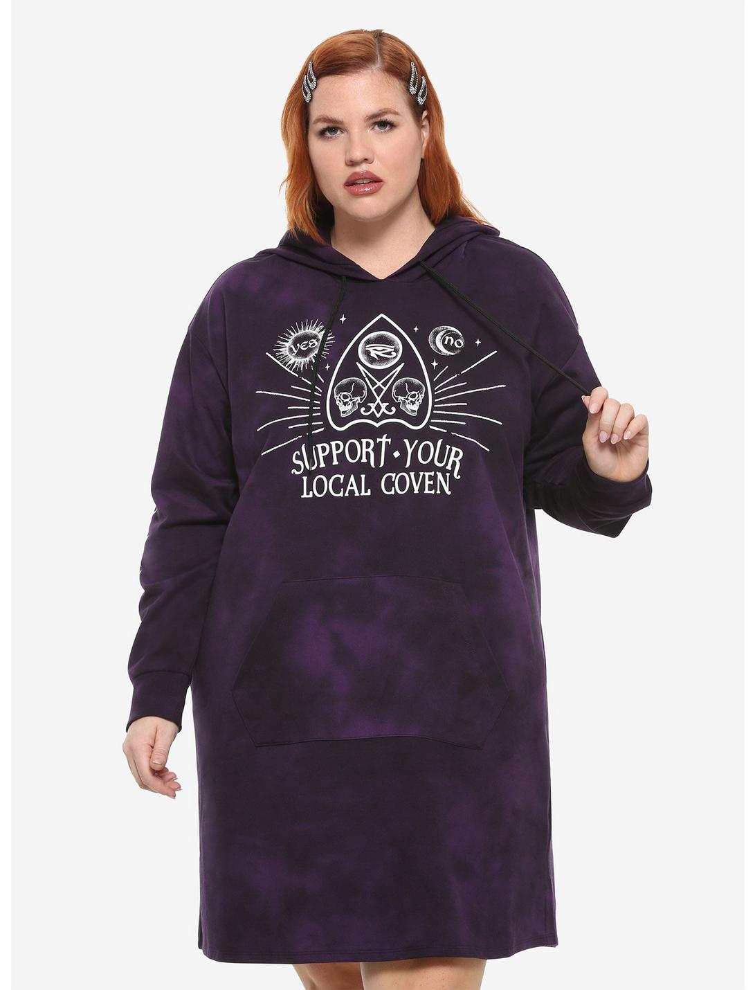Support Your Local Coven Purple Tie-Dye Hoodie Dress Plus Size, TIE DYE, hi-res