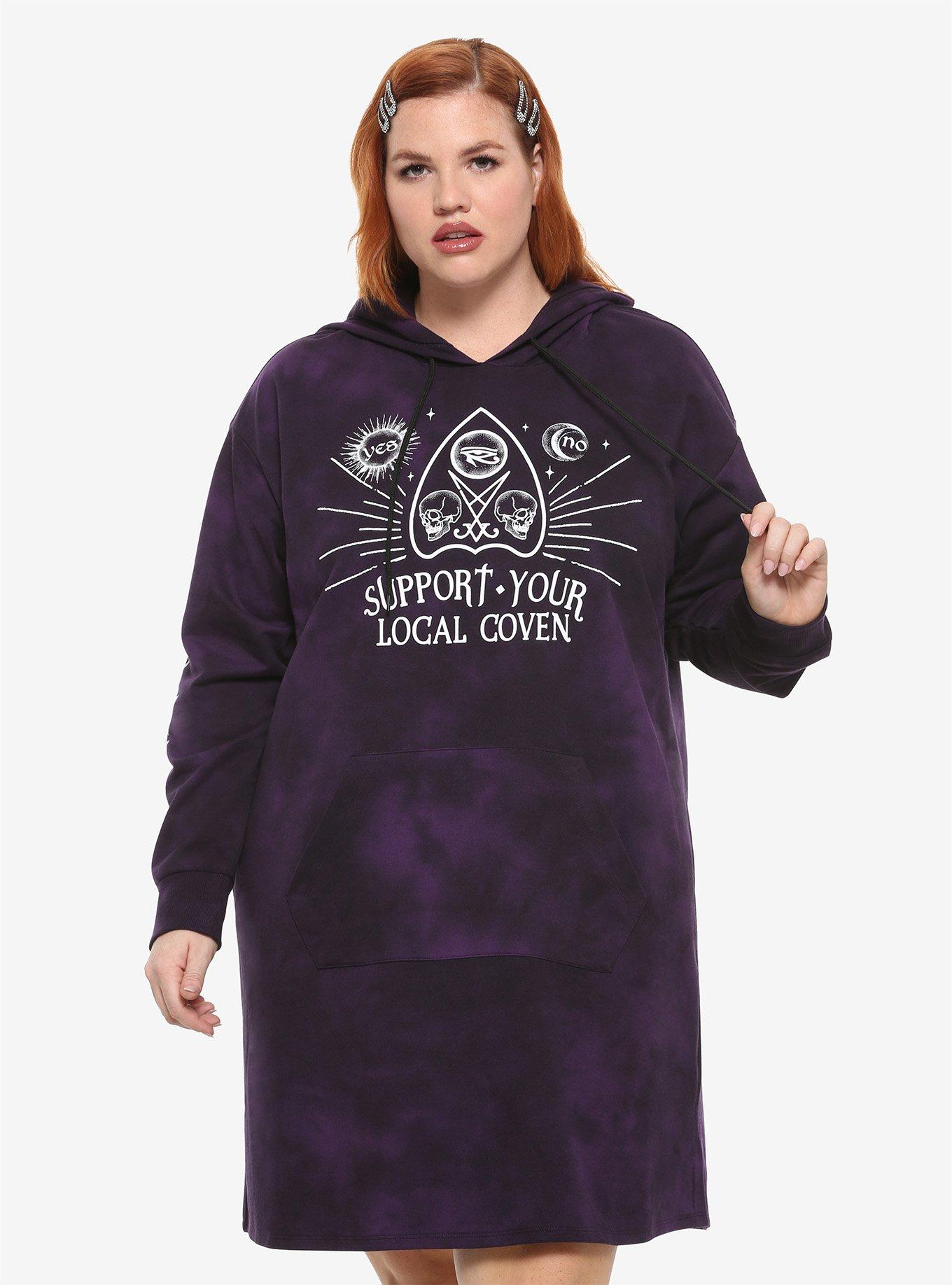 Support Your Local Coven Purple Tie-Dye Hoodie Dress Plus Size, TIE DYE, hi-res