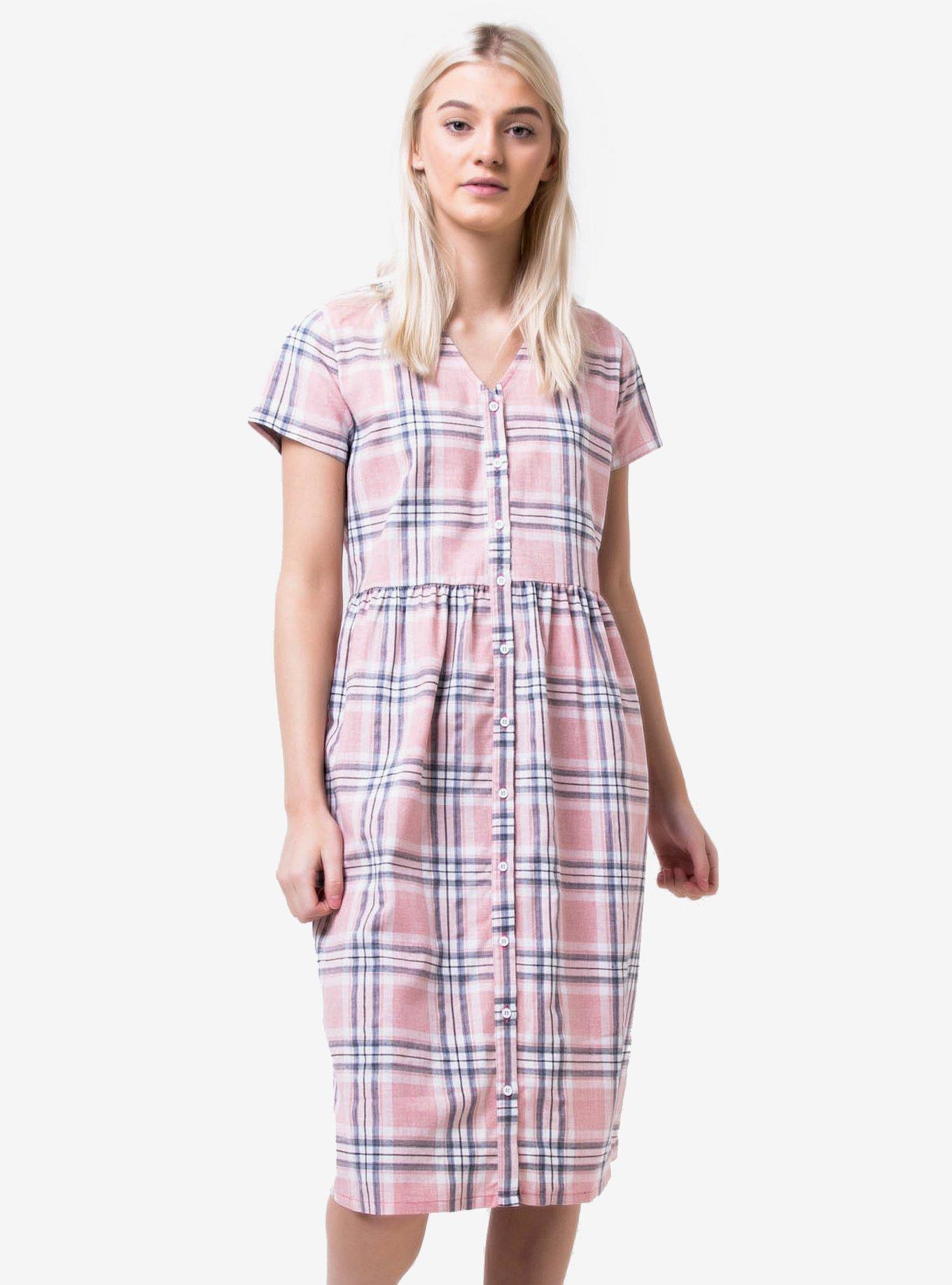 Daisy Street Pink Plaid Button-Front Dress | Hot Topic