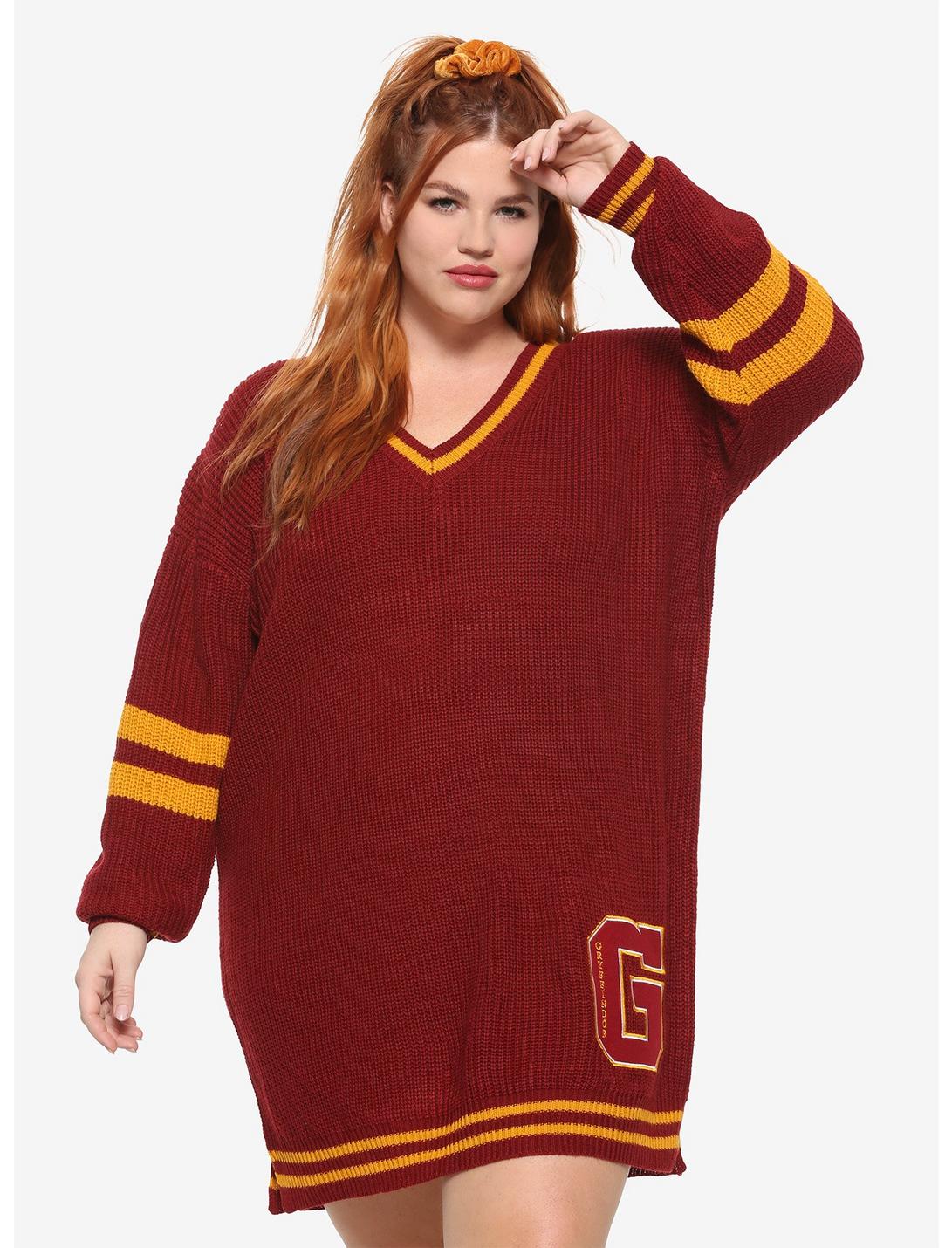 Harry Potter Gryffindor Sweater Dress Plus Size, BURGUNDY, hi-res