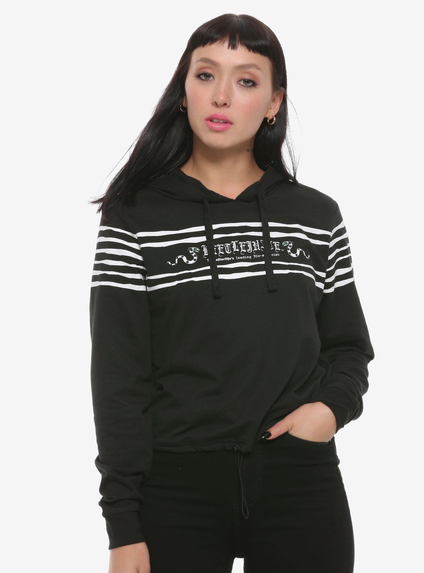 Beetlejuice Stripes Cinched Waist Girls Hoodie, WHITE, hi-res