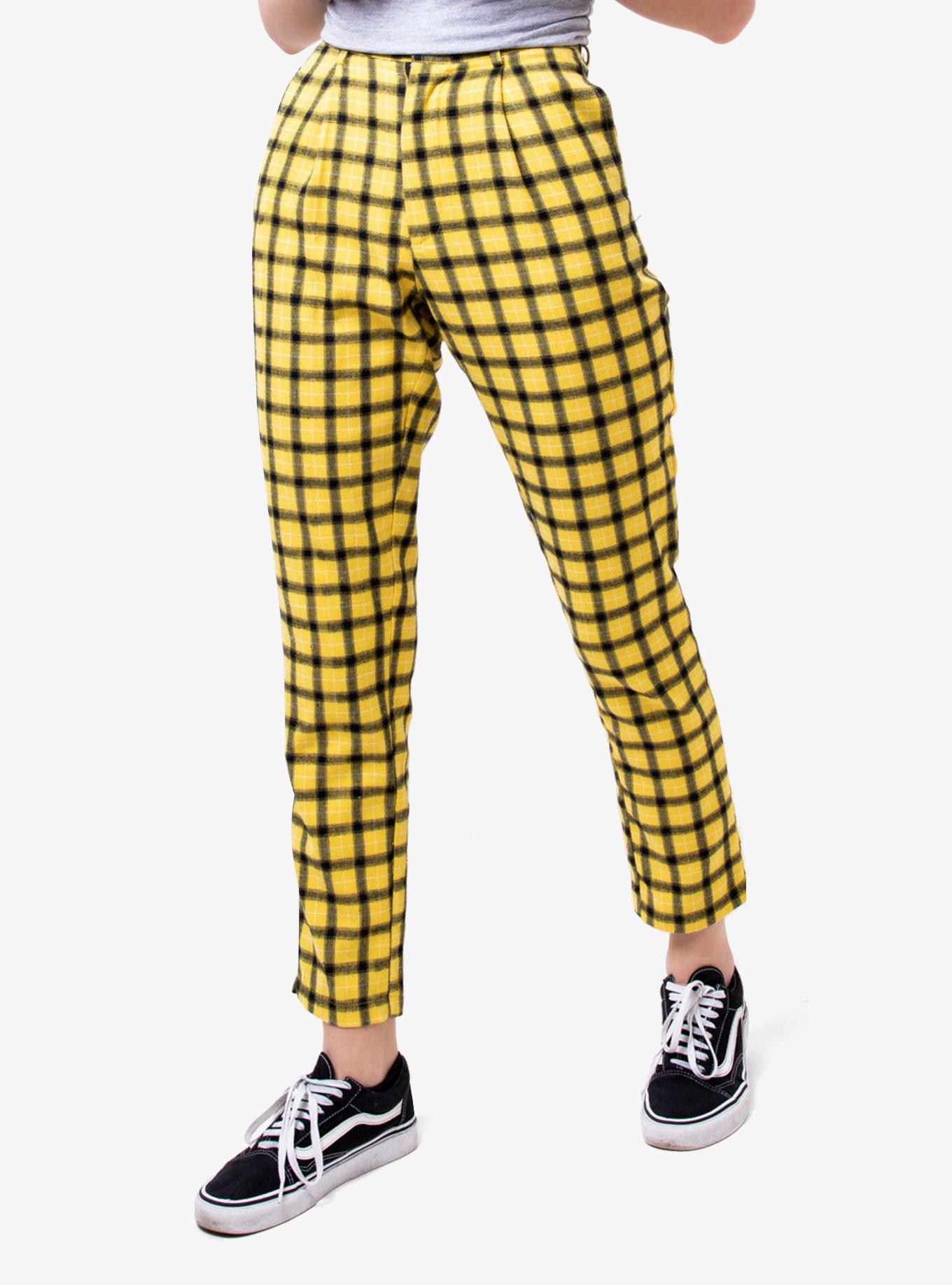 Daisy Street Yellow Check Print Girls Pants, BLACK, hi-res