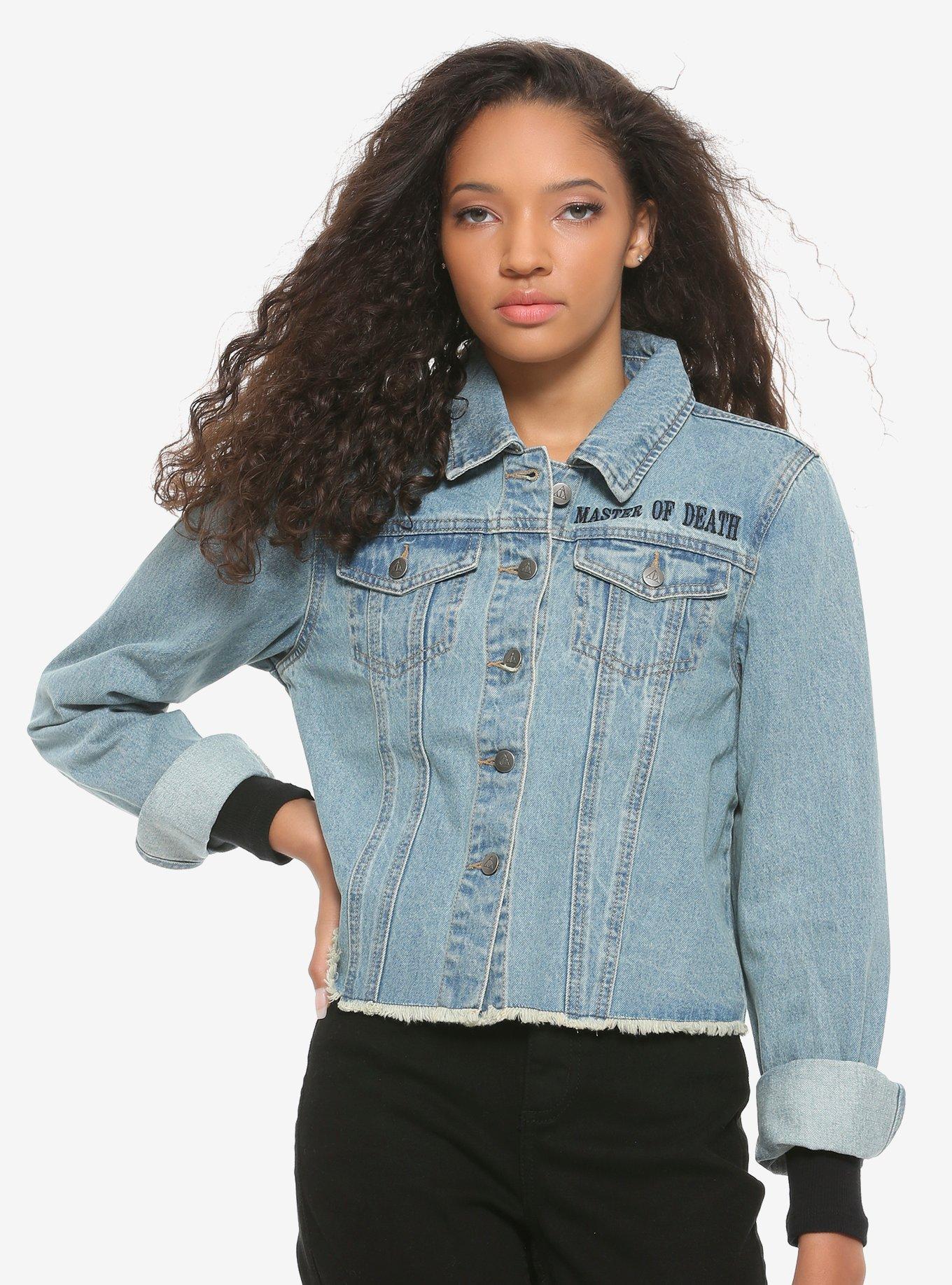 Harry Potter Deathly Hallows Girls Crop Denim Jacket, MULTI, hi-res