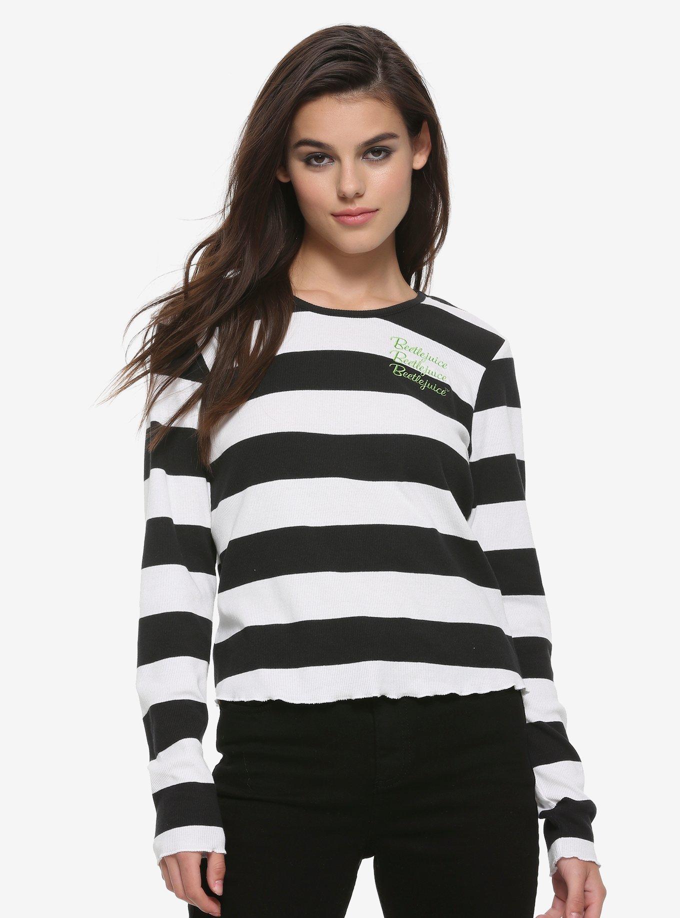 Beetlejuice Stripe Lettuce Hem Girls Long-Sleeve T-Shirt, WHITE, hi-res