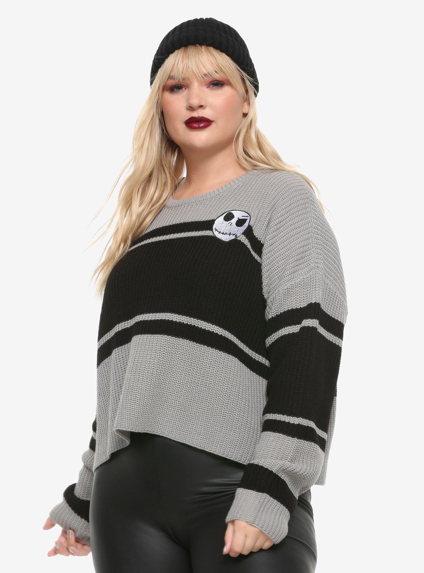 The Nightmare Before Christmas Jack Striped Girls Crop Sweater Plus Size, BLACK, hi-res
