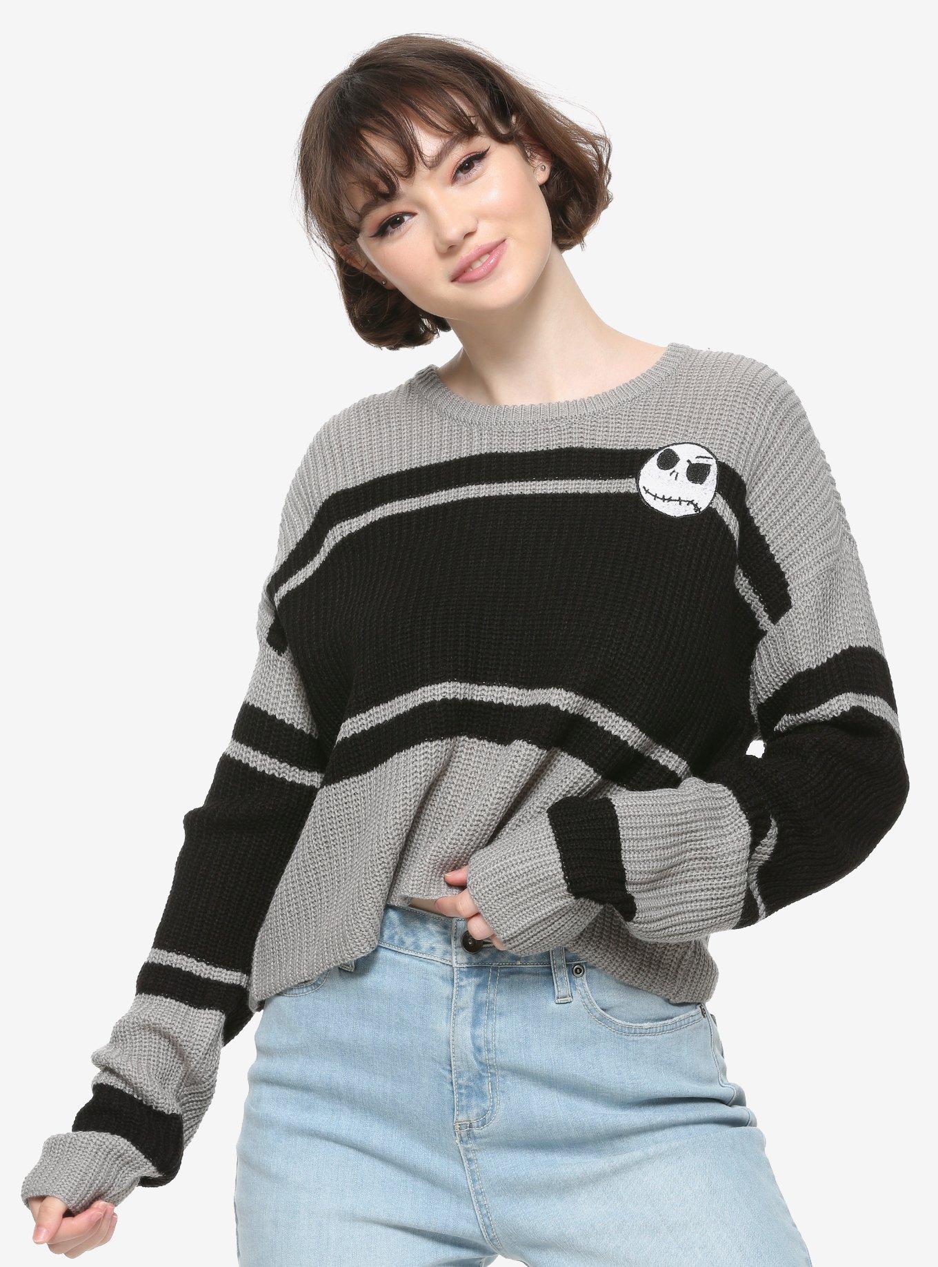 The Nightmare Before Christmas Jack Striped Girls Crop Sweater, MULTI, hi-res