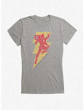 DC Comics Shazam! Bolt Word Collage Girls T-Shirt, HEATHER, hi-res