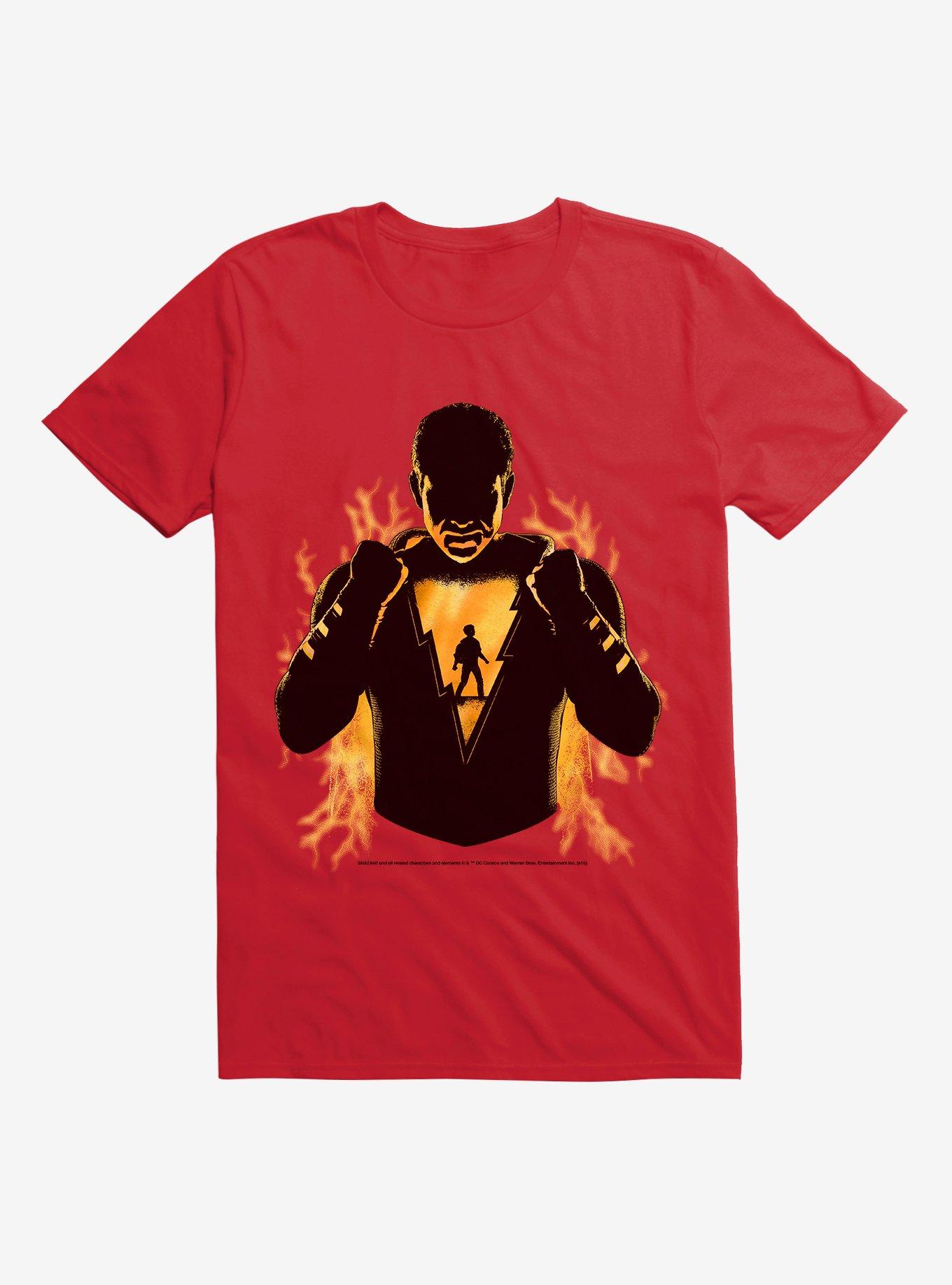 DC Comics Shazam! Billy Shadow Outline Flame Red T-Shirt, RED, hi-res