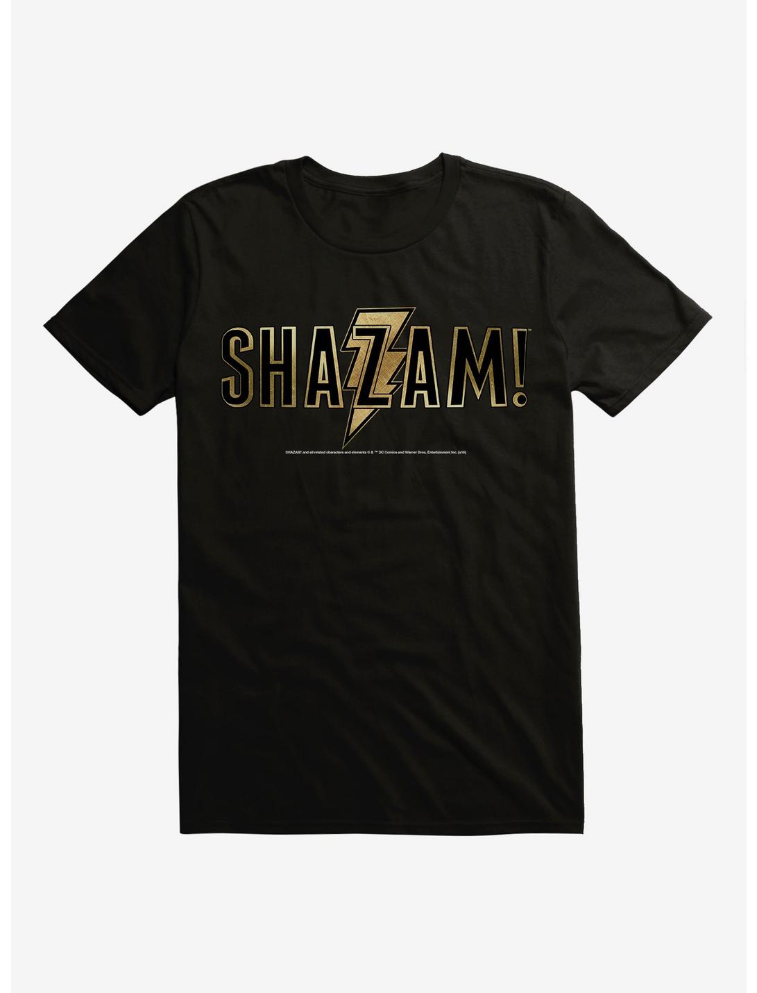 DC Comics Shazam! Gold Name Logo T-Shirt, BLACK, hi-res