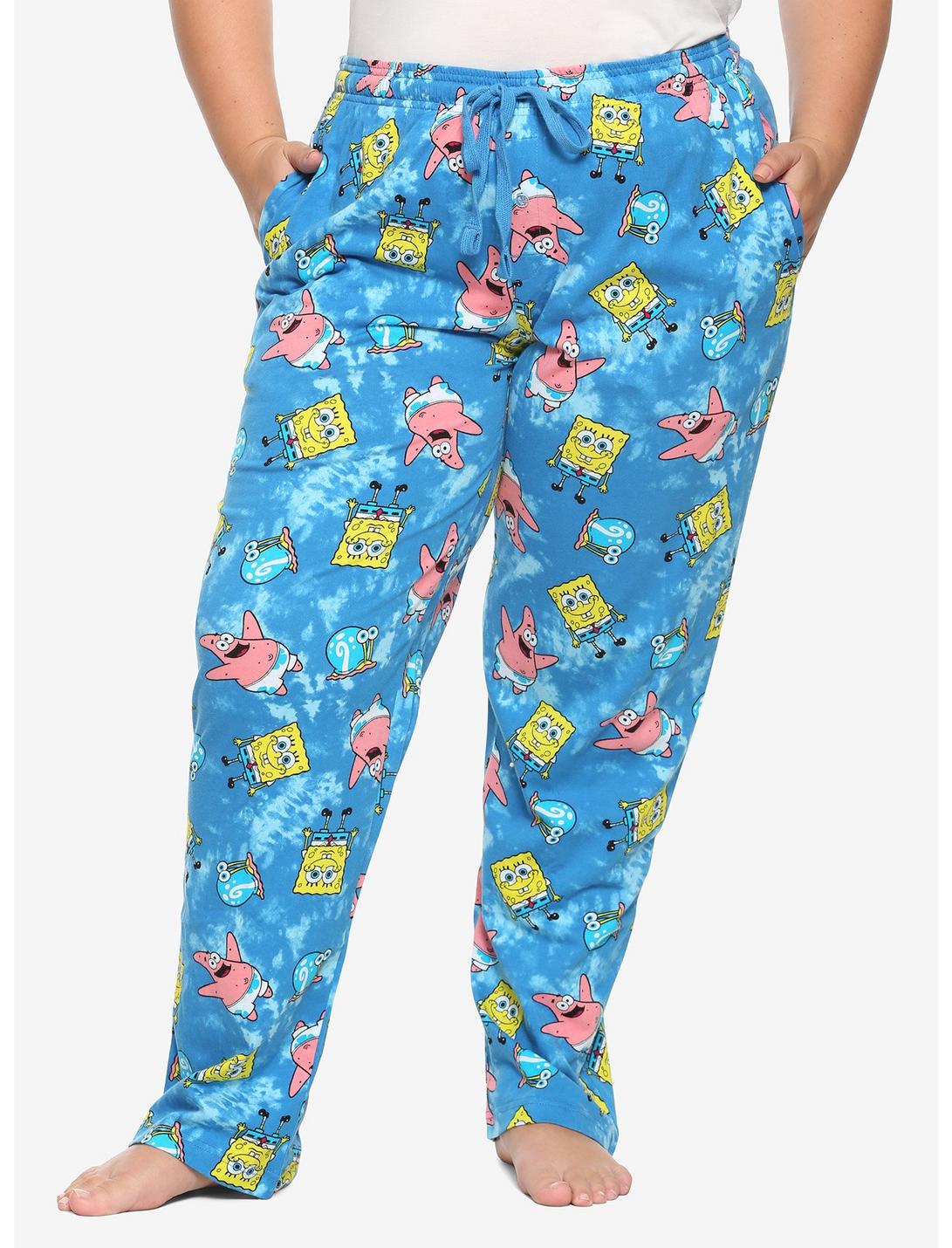 SpongeBob SquarePants Blue Tie-Dye Girls Pajama Pants Plus Size, TIE DYE, hi-res