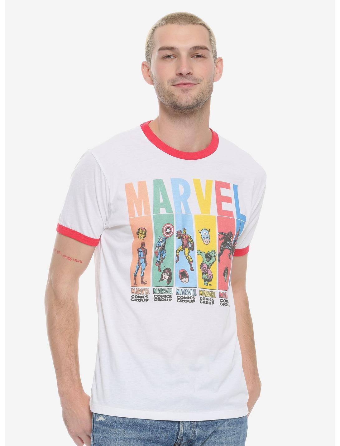 Marvel Avengers Multicolored Ringer T-Shirt - BoxLunch Exclusive, WHITE, hi-res