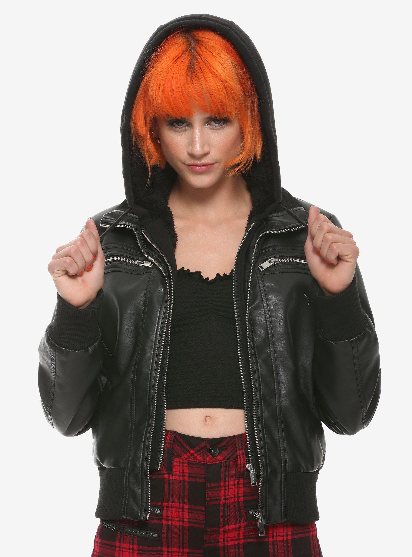 Black Hooded Fur Lined Girls Jacket, BLACK, hi-res