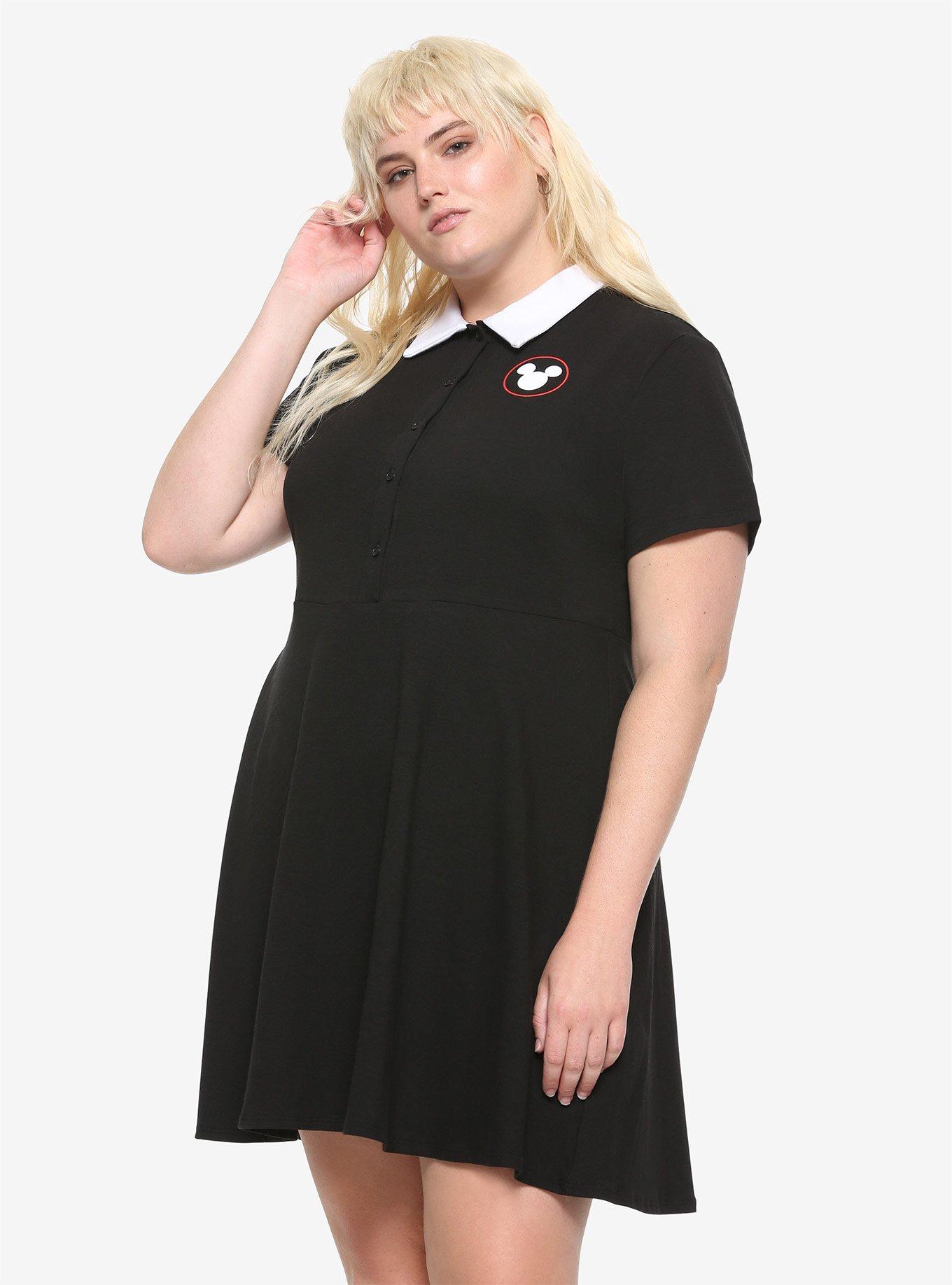 Disney Mickey Mouse Black & White Collared Dress Plus Size, MULTI, hi-res