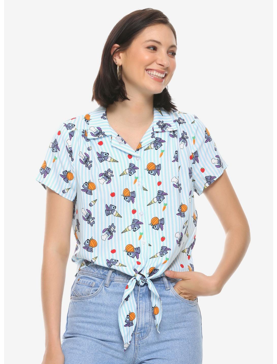 Disney Lilo & Stitch Chef Women's Tie-Front Woven Top - BoxLunch Exclusive, BLUE, hi-res
