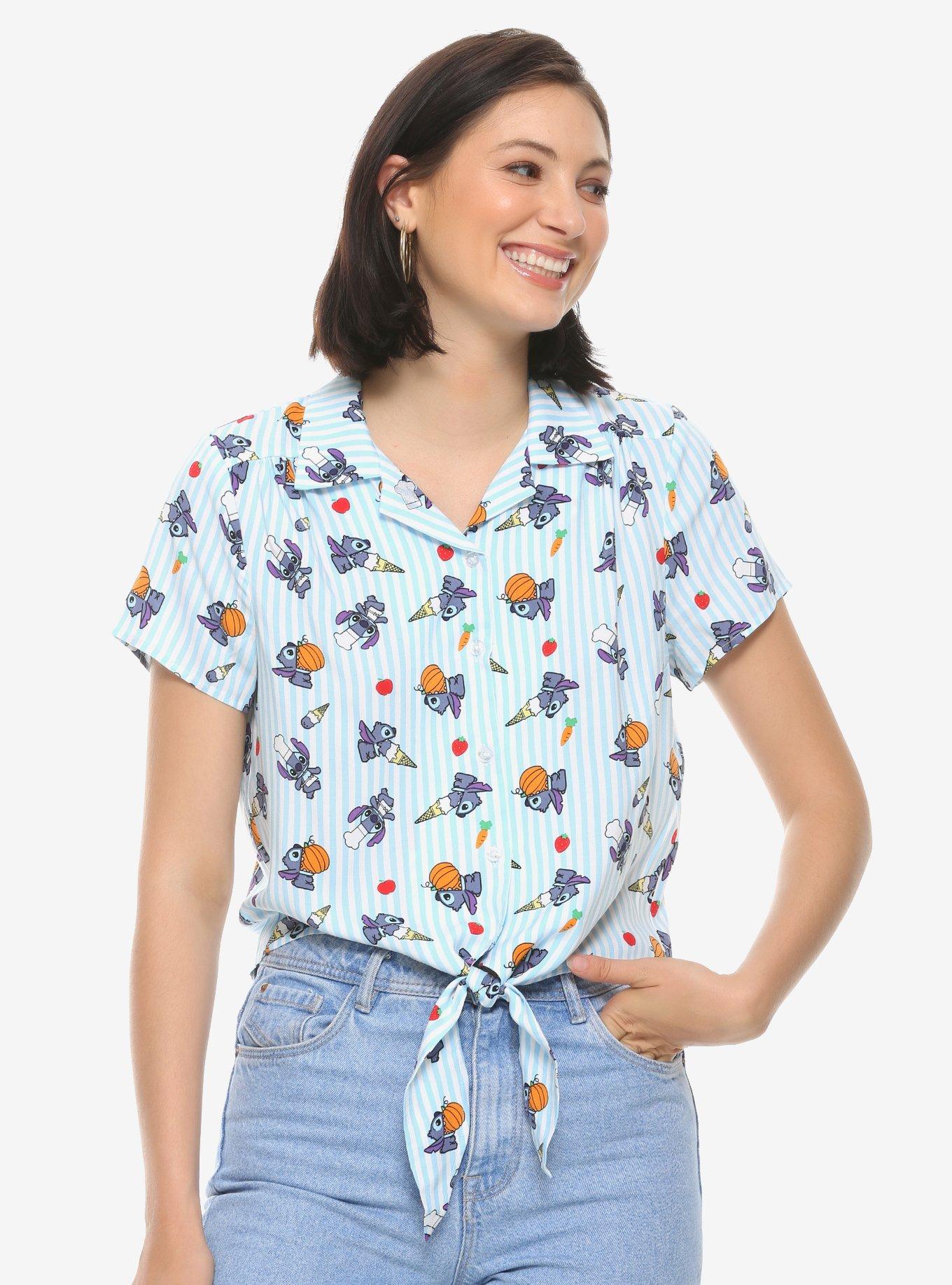 Disney Lilo & Stitch Chef Women's Tie-Front Woven Top - BoxLunch Exclusive, BLUE, hi-res