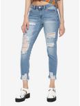 Dream Fit Mid-Rise Shredded Raw Hem Ankle Jeans, INDIGO, hi-res
