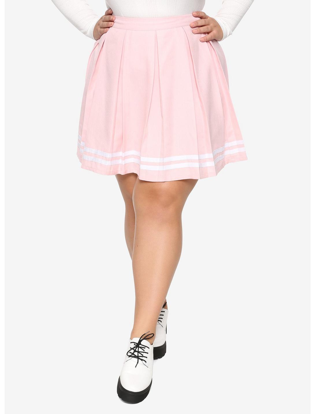 Pink Pleated Cheer Skirt Plus Size, LIGHT PINK, hi-res