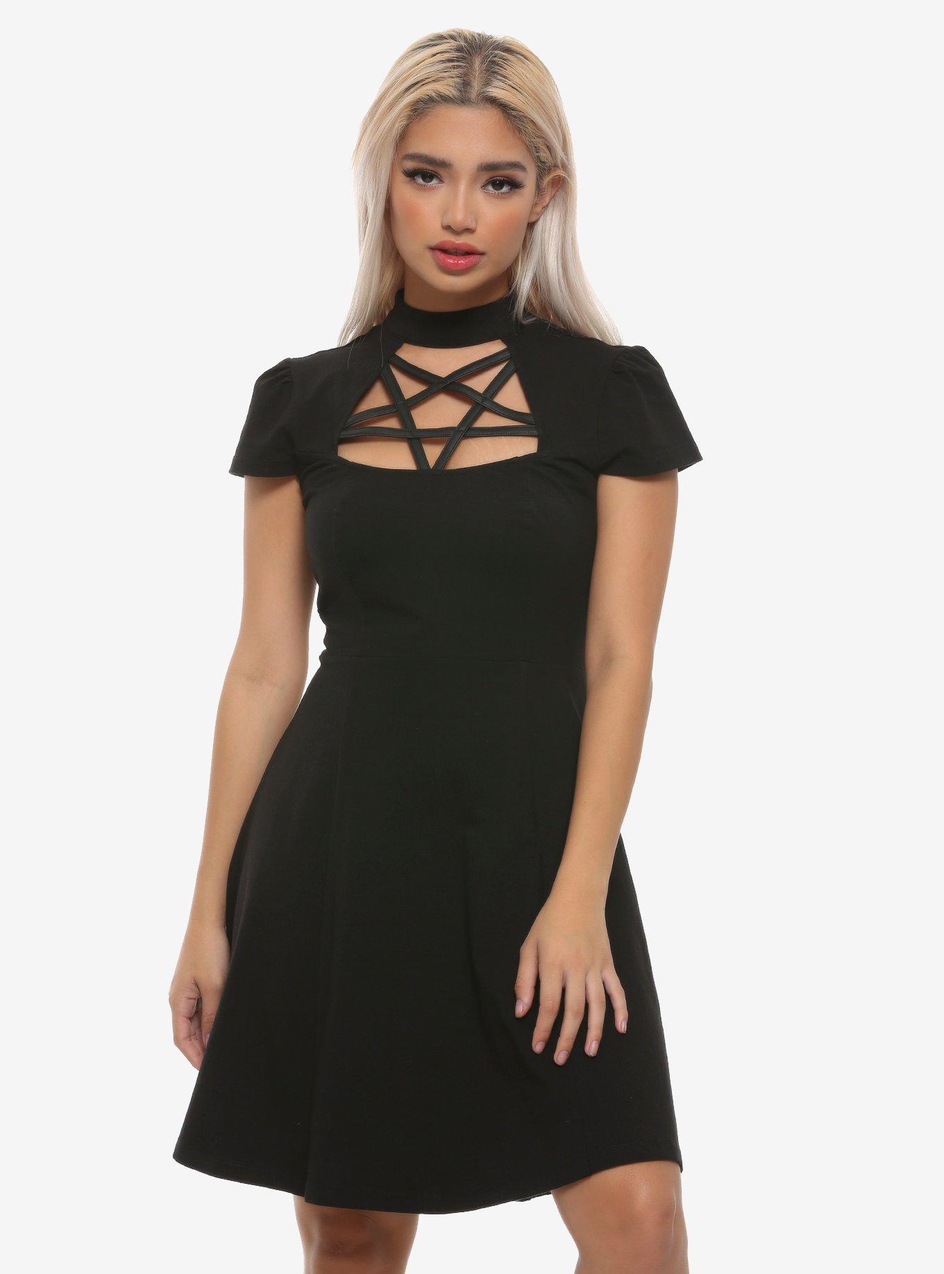 Royal Bones By Tripp Mock Neck Pentagram Dress, BLACK, hi-res