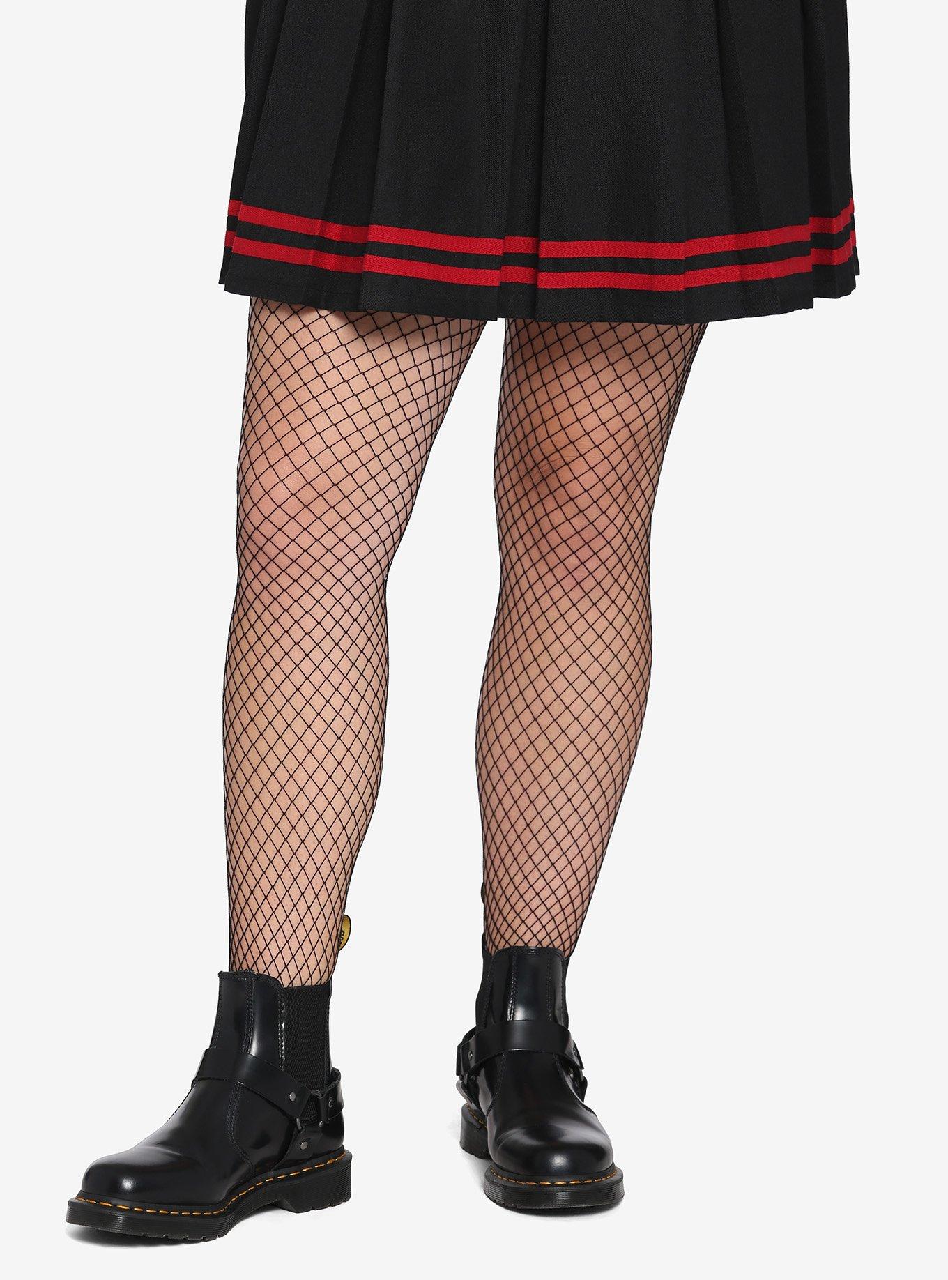 HOT TOPIC BLACK BIG 1 DIAMOND NET FISHNET FOOTED TIGHTS PUNK GOTHIC ROCKER