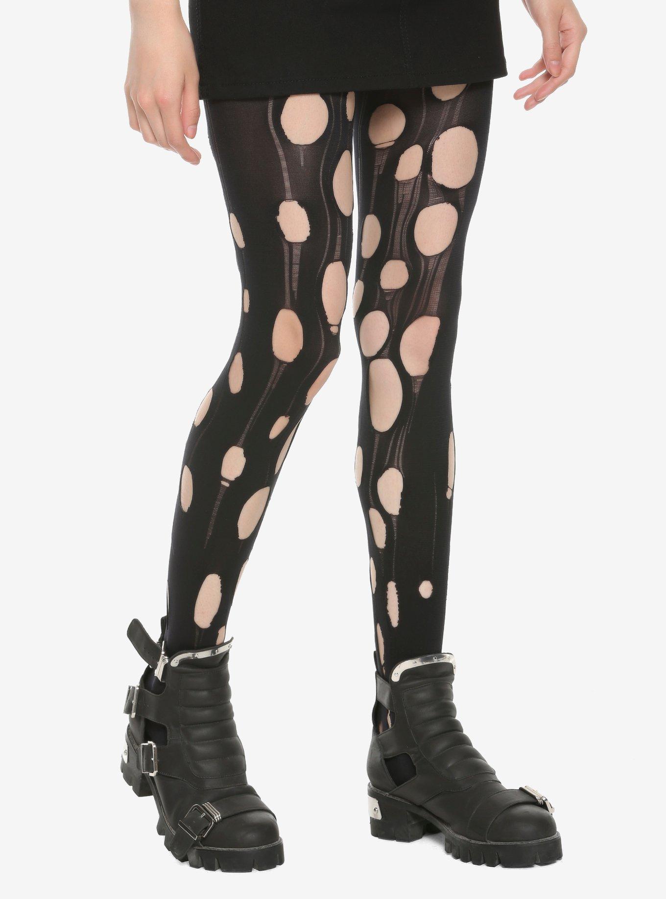 HOT TOPIC FASHION UNIQUE ROCKER ALL OVER TORN PATTERN OPAQUE TIGHTS HARD TO  FIND