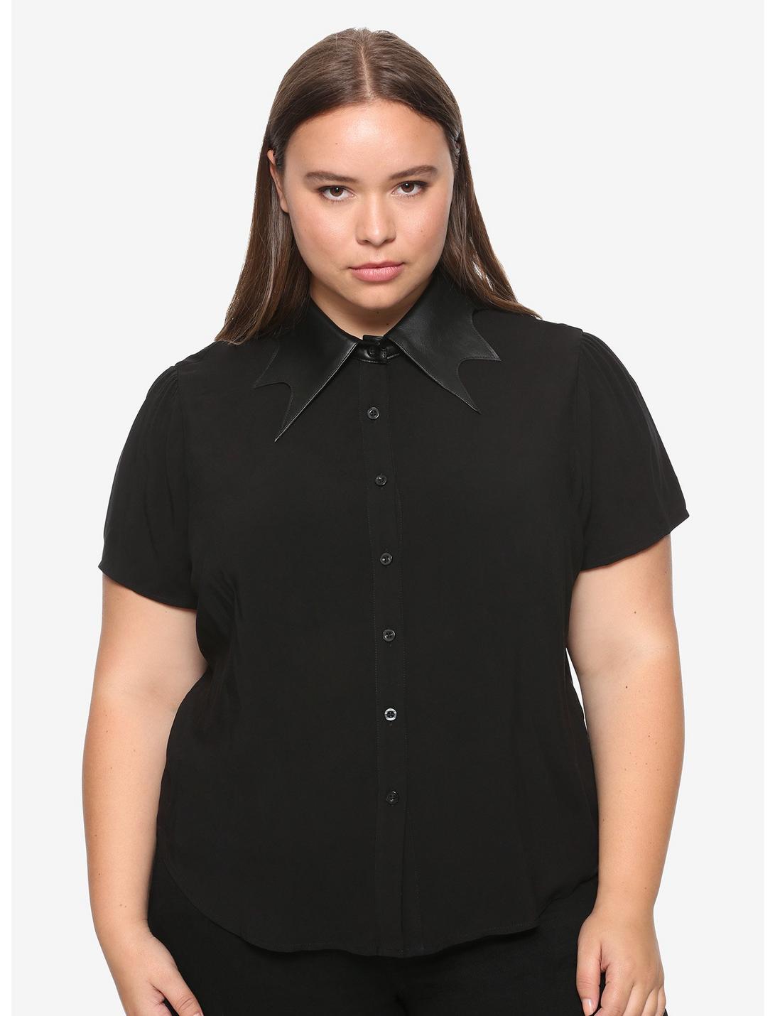 Black Bat Collar Girls Button-Up Shirt Plus Size, BLACK, hi-res