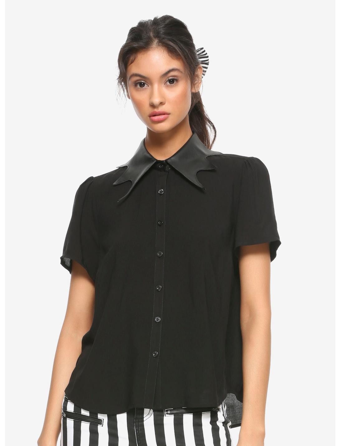 Black Bat Collar Girls Button-Up Shirt, BLACK, hi-res