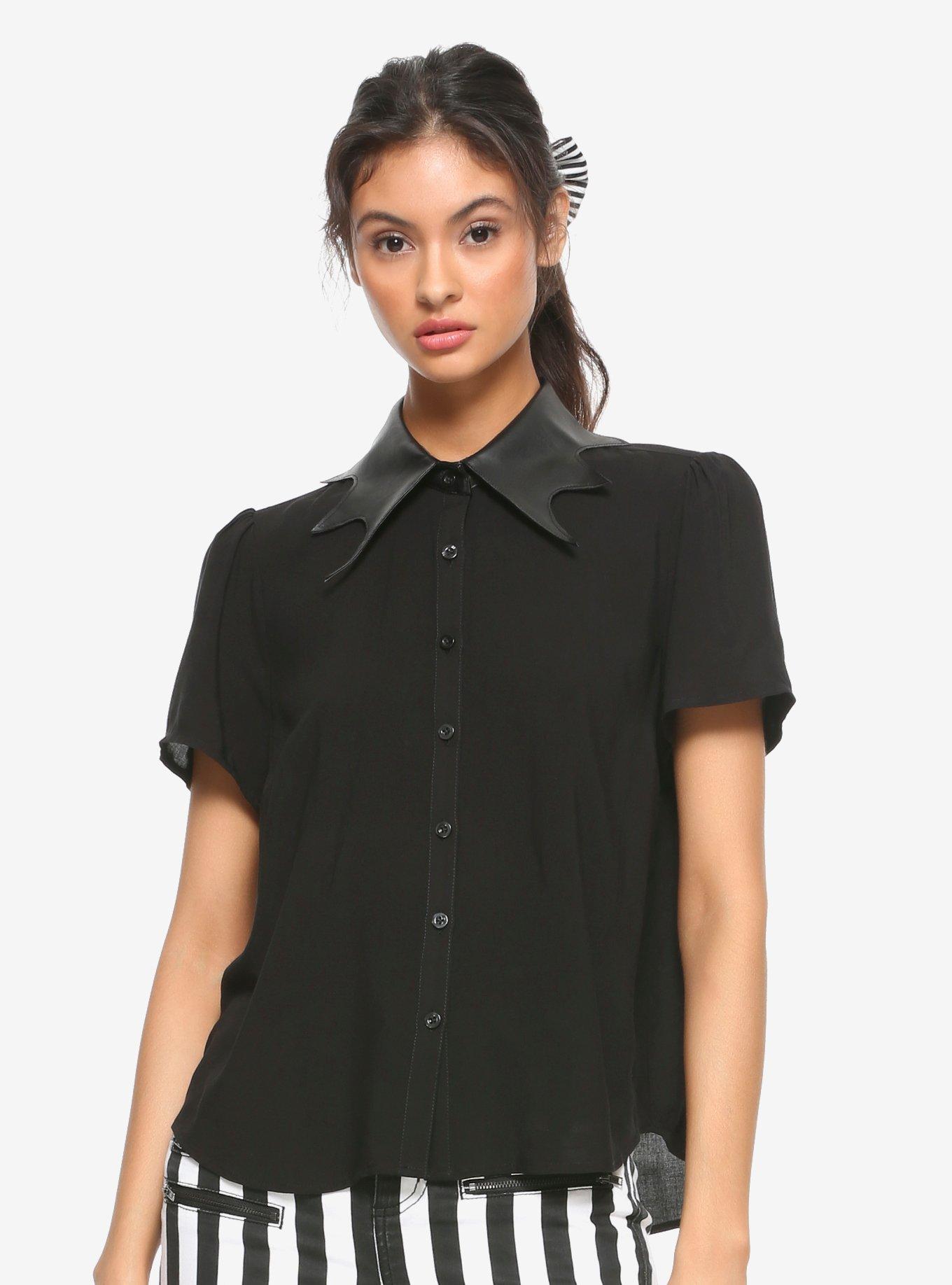 Black Bat Collar Girls Button-Up Shirt, BLACK, hi-res