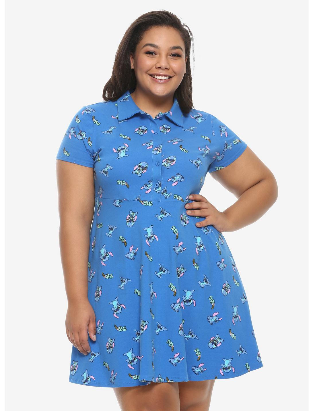 Disney Lilo & Stitch Scrump Collared Dress Plus Size, BLUE, hi-res