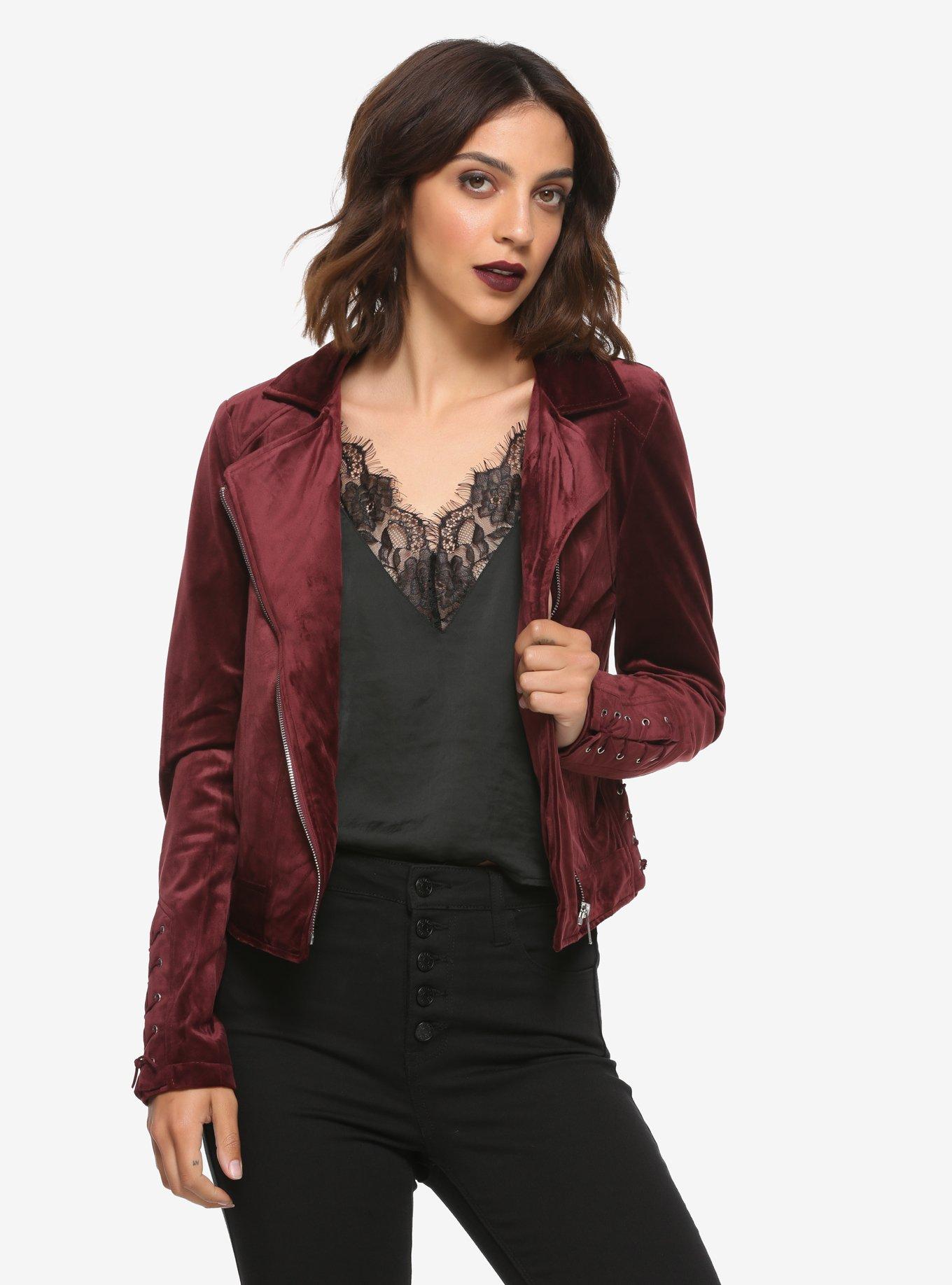 Burgundy velvet hot sale moto jacket