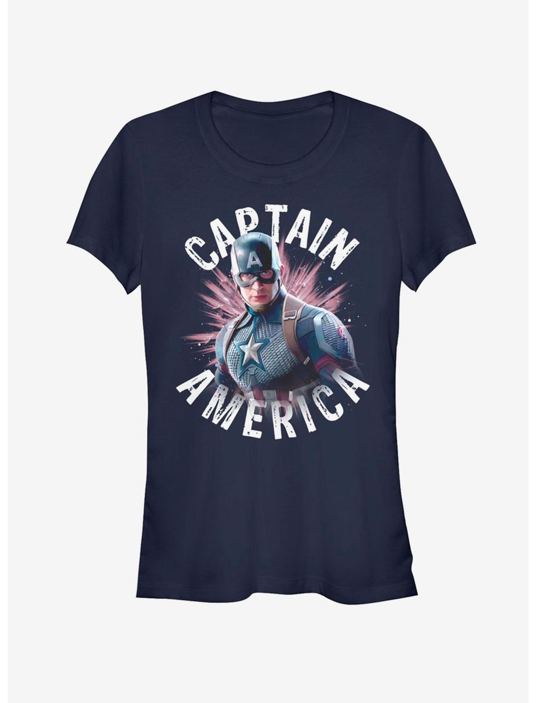 Marvel Avengers Endgame Captain America Burst Girls T-Shirt, NAVY, hi-res