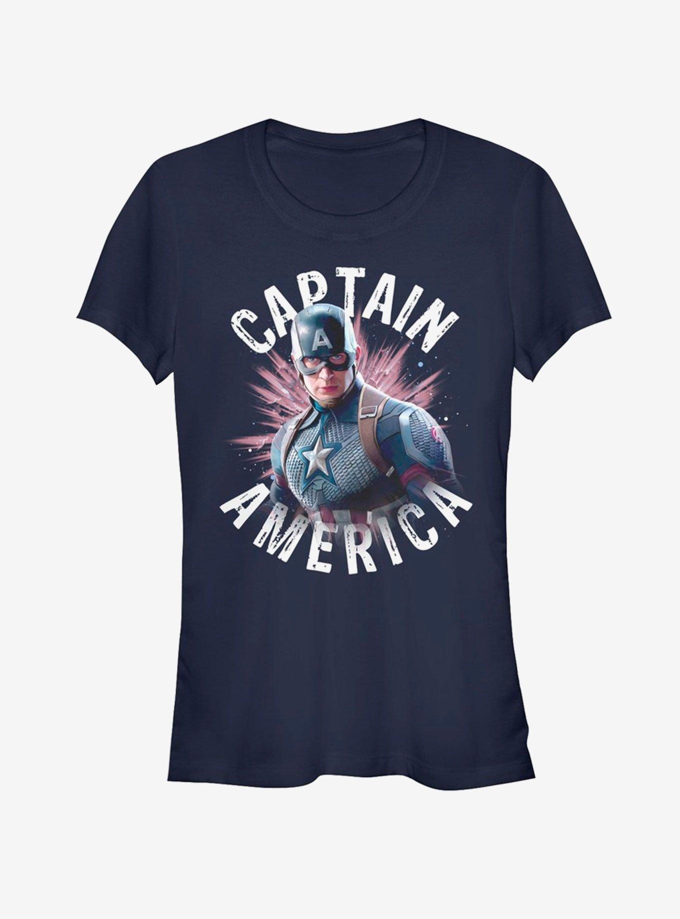 Marvel Avengers Endgame Captain America Burst Girls T-Shirt, NAVY, hi-res
