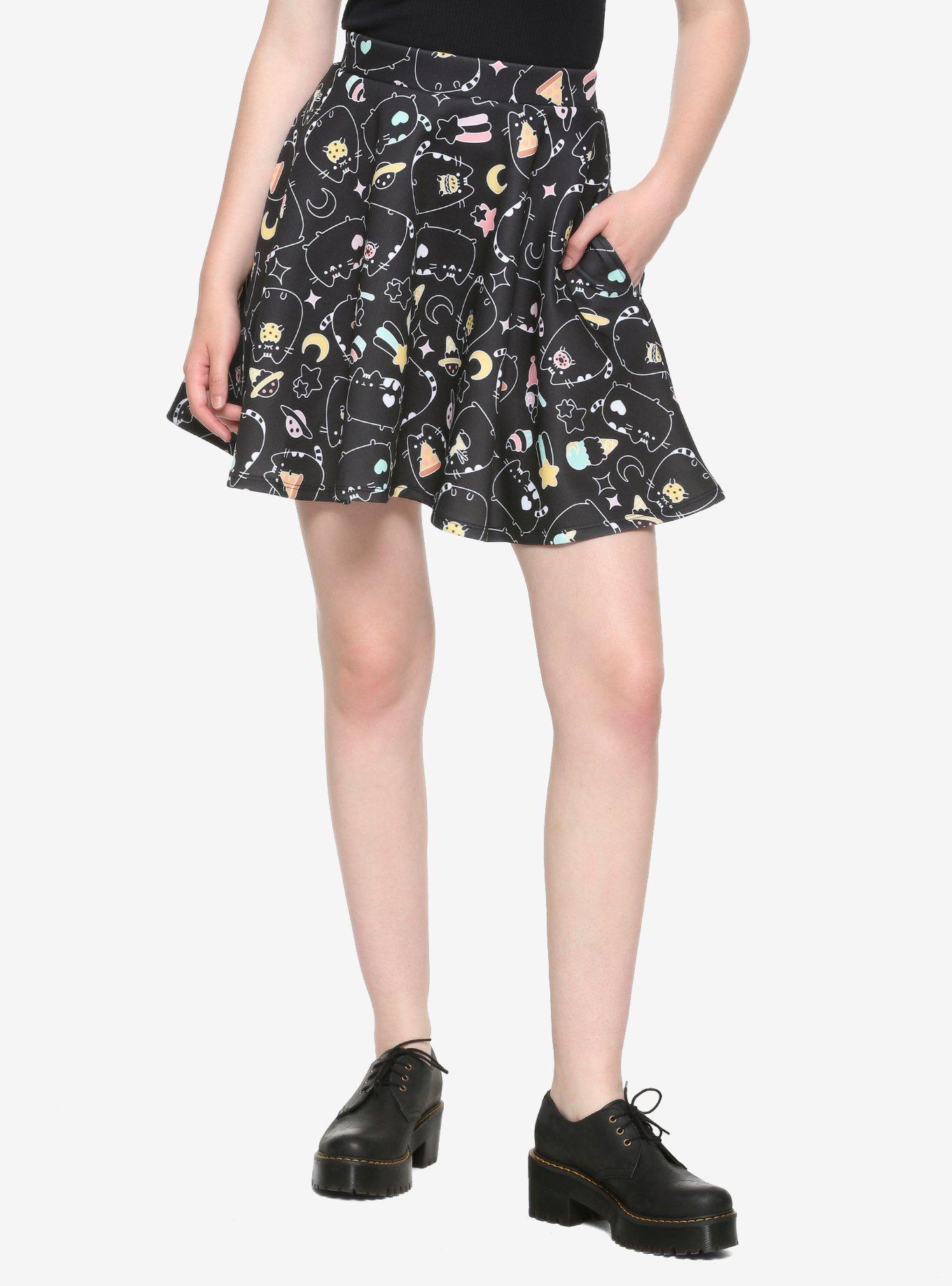 Pusheen Black & White Snacks Skater Skirt, MULTI, hi-res