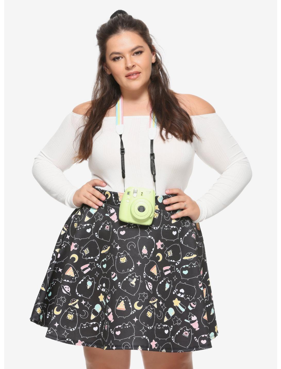 Pusheen Black & White Snacks Skater Skirt Plus Size, MULTI, hi-res