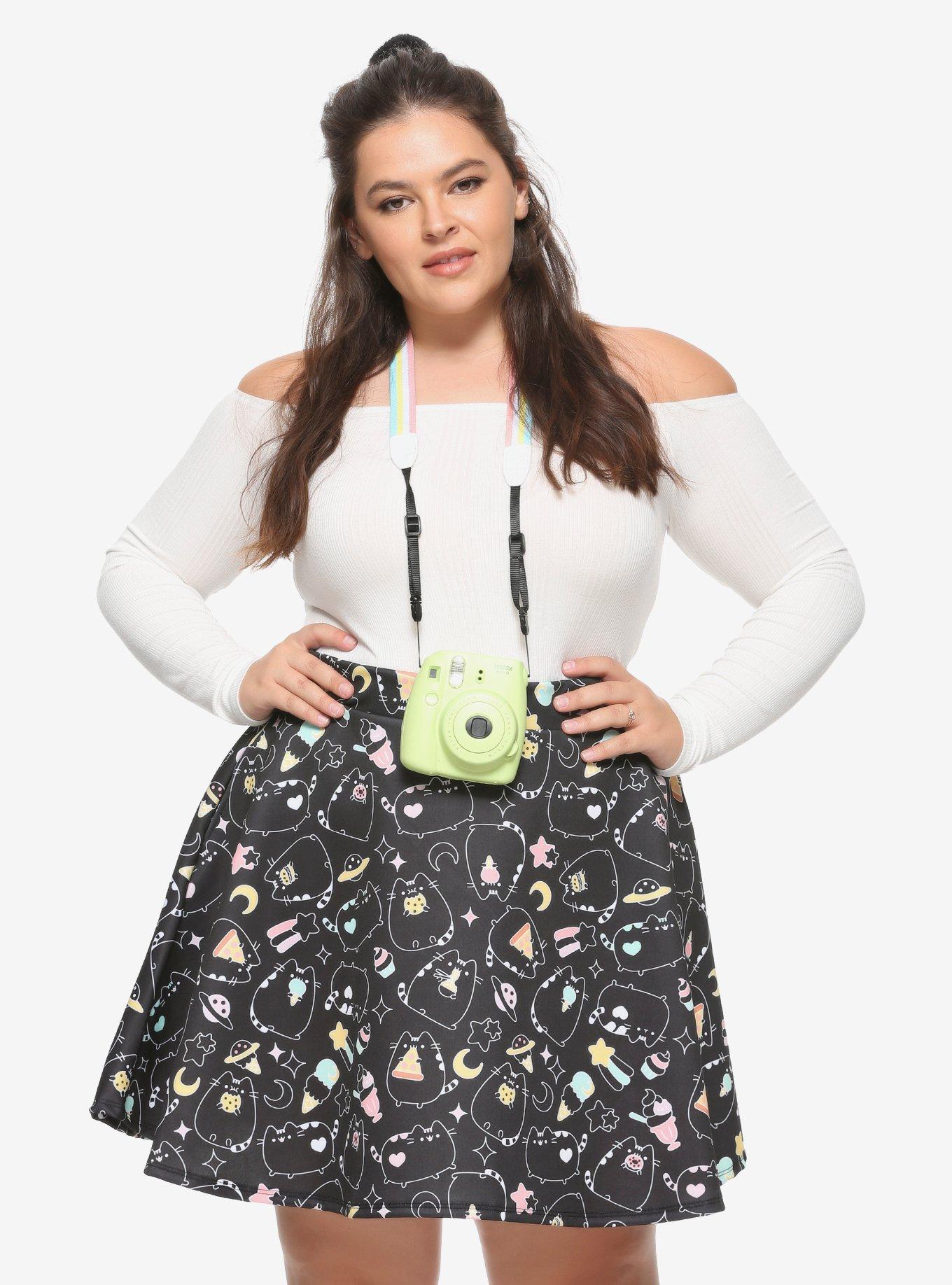 Pusheen Black & White Snacks Skater Skirt Plus Size, MULTI, hi-res