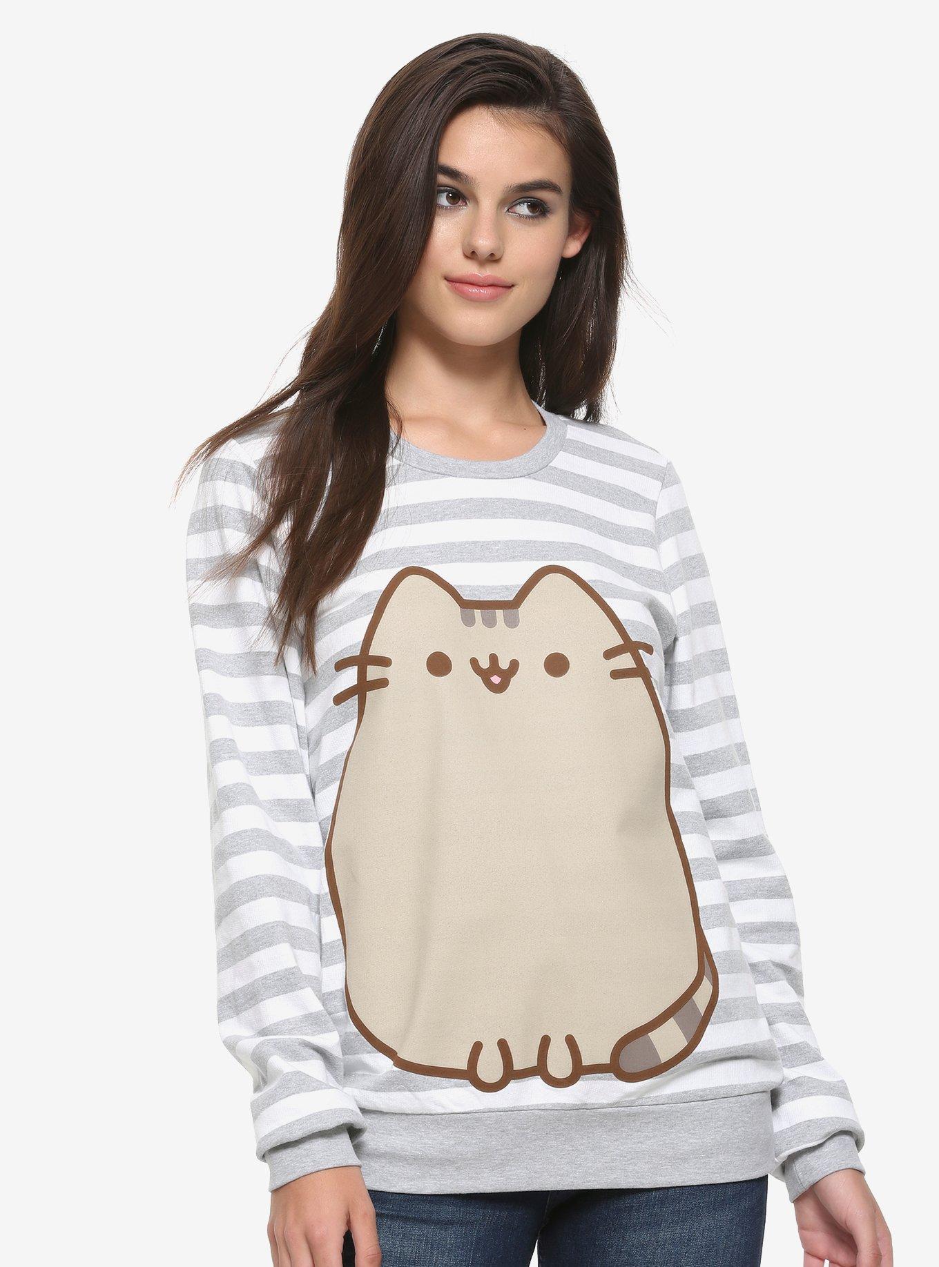 Pusheen Striped Girls Sweatshirt, WHITE, hi-res