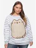 Pusheen Striped Girls Sweatshirt Plus Size, WHITE, hi-res