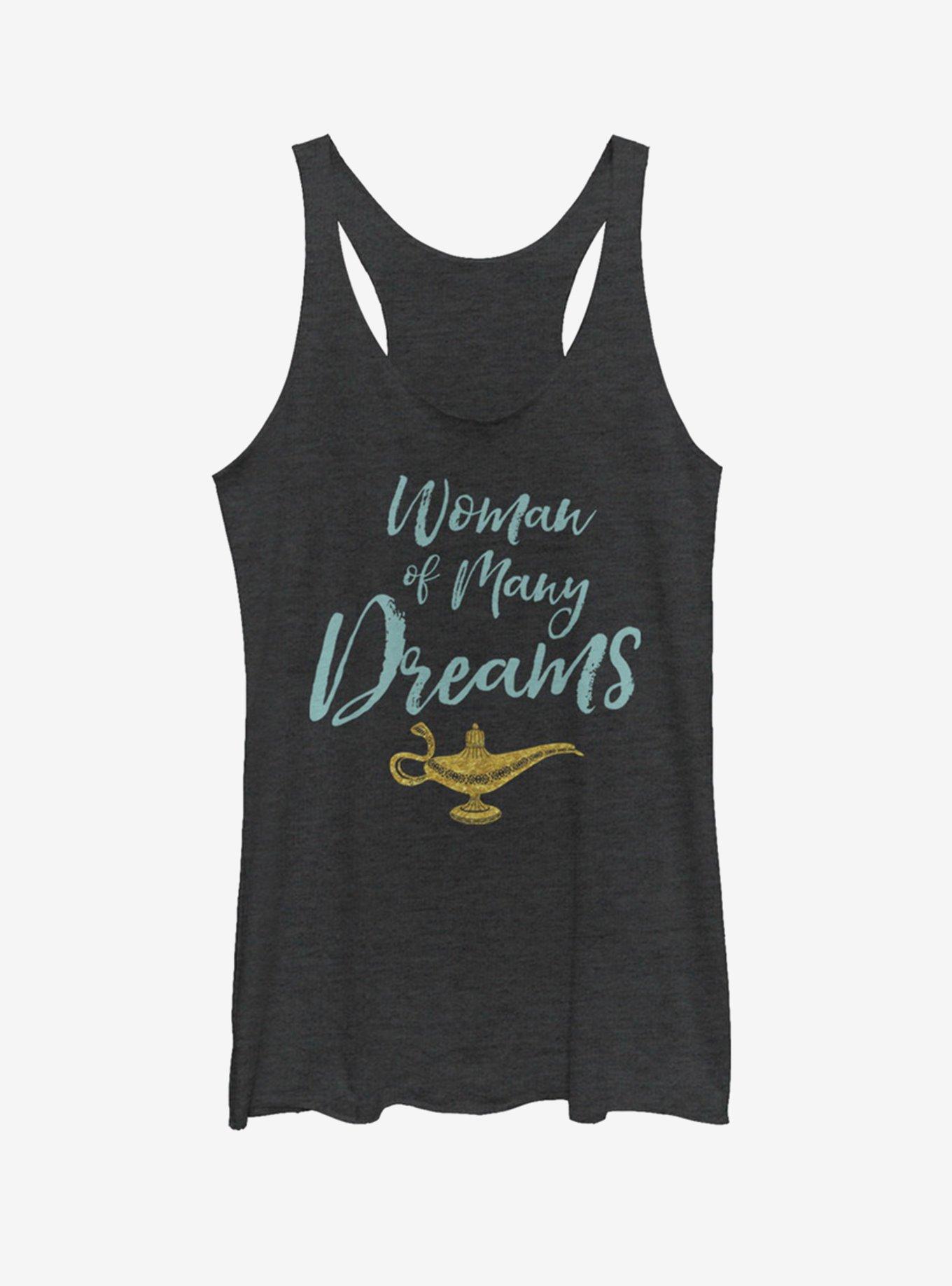 Disney Aladdin 2019 Woman of Many Dreams Cursive Womens Tank, BLK HTR, hi-res