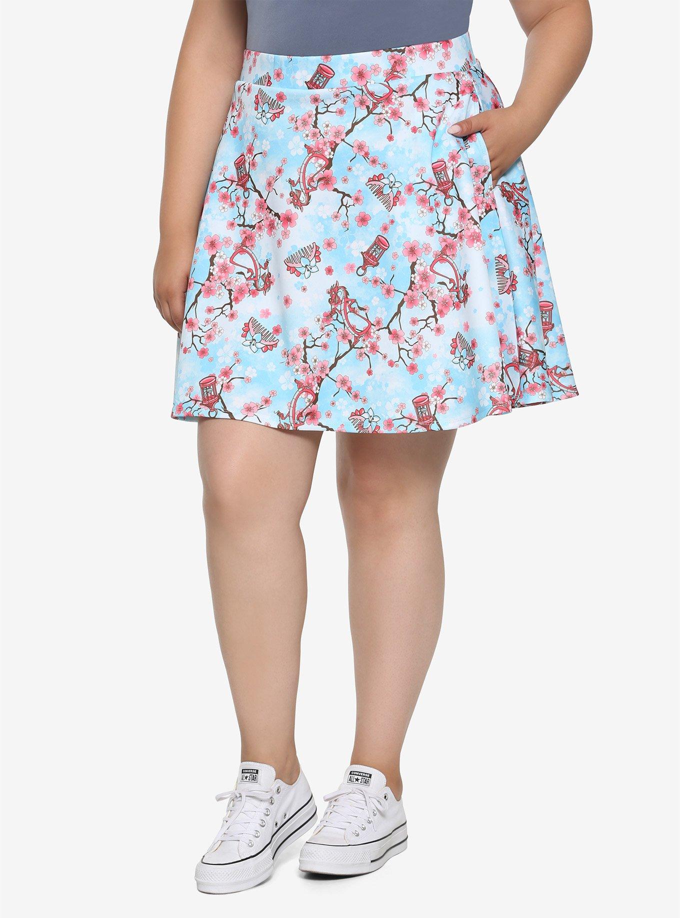 Disney Mulan Cherry Blossom Skater Skirt Plus Size, LIGHT BLUE, hi-res