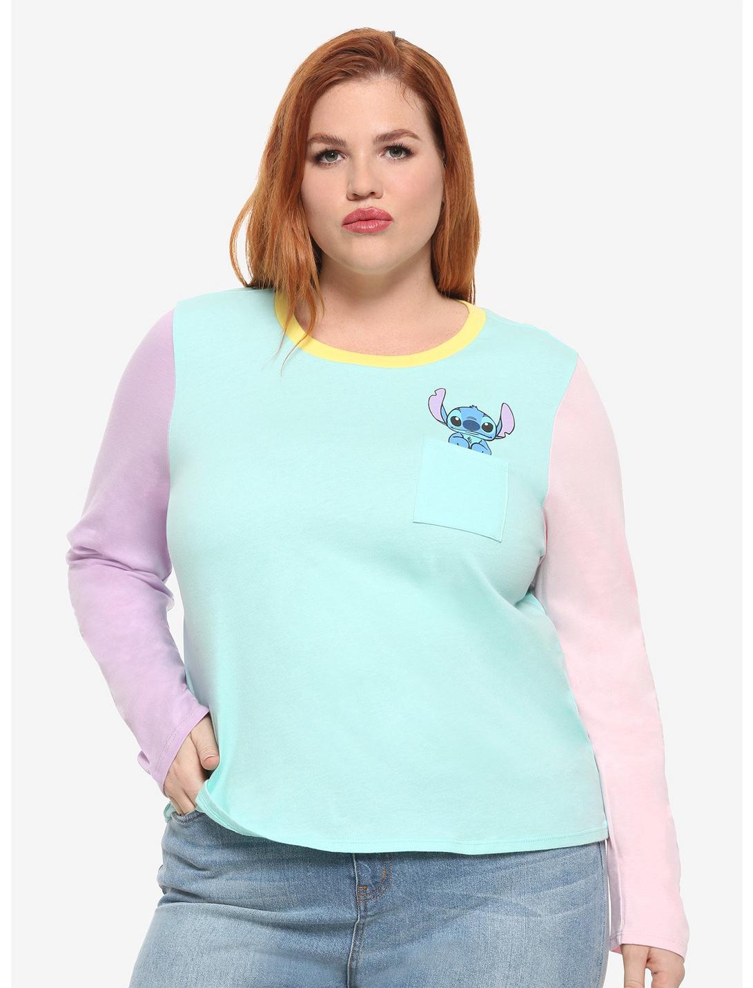 Disney Lilo & Stitch Pocket Pastel Color-Block Girls Long-Sleeve T-Shirt Plus Size, MULTI, hi-res