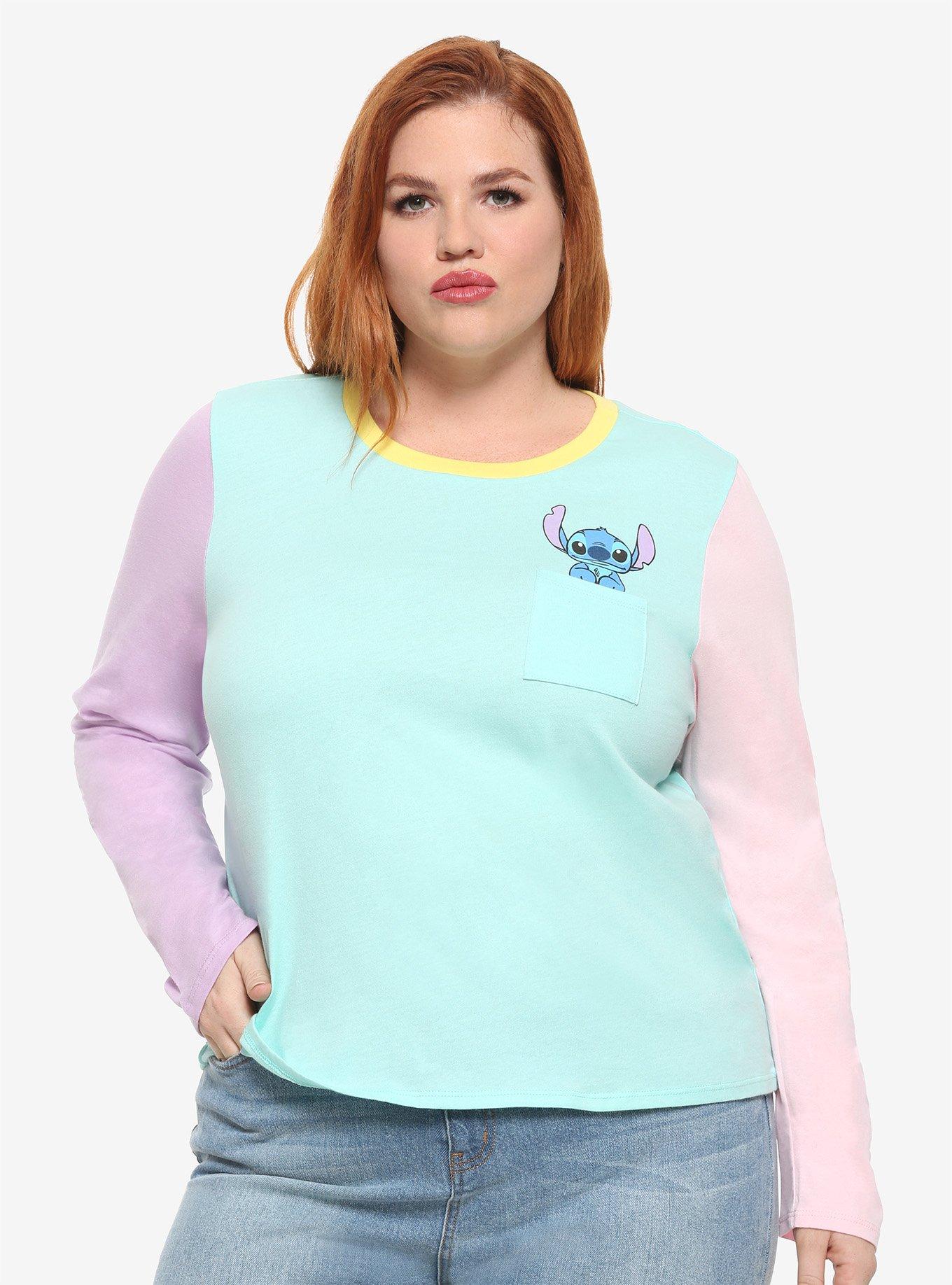 Disney Lilo & Stitch Pocket Pastel Color-Block Girls Long-Sleeve T-Shirt Plus Size, MULTI, hi-res