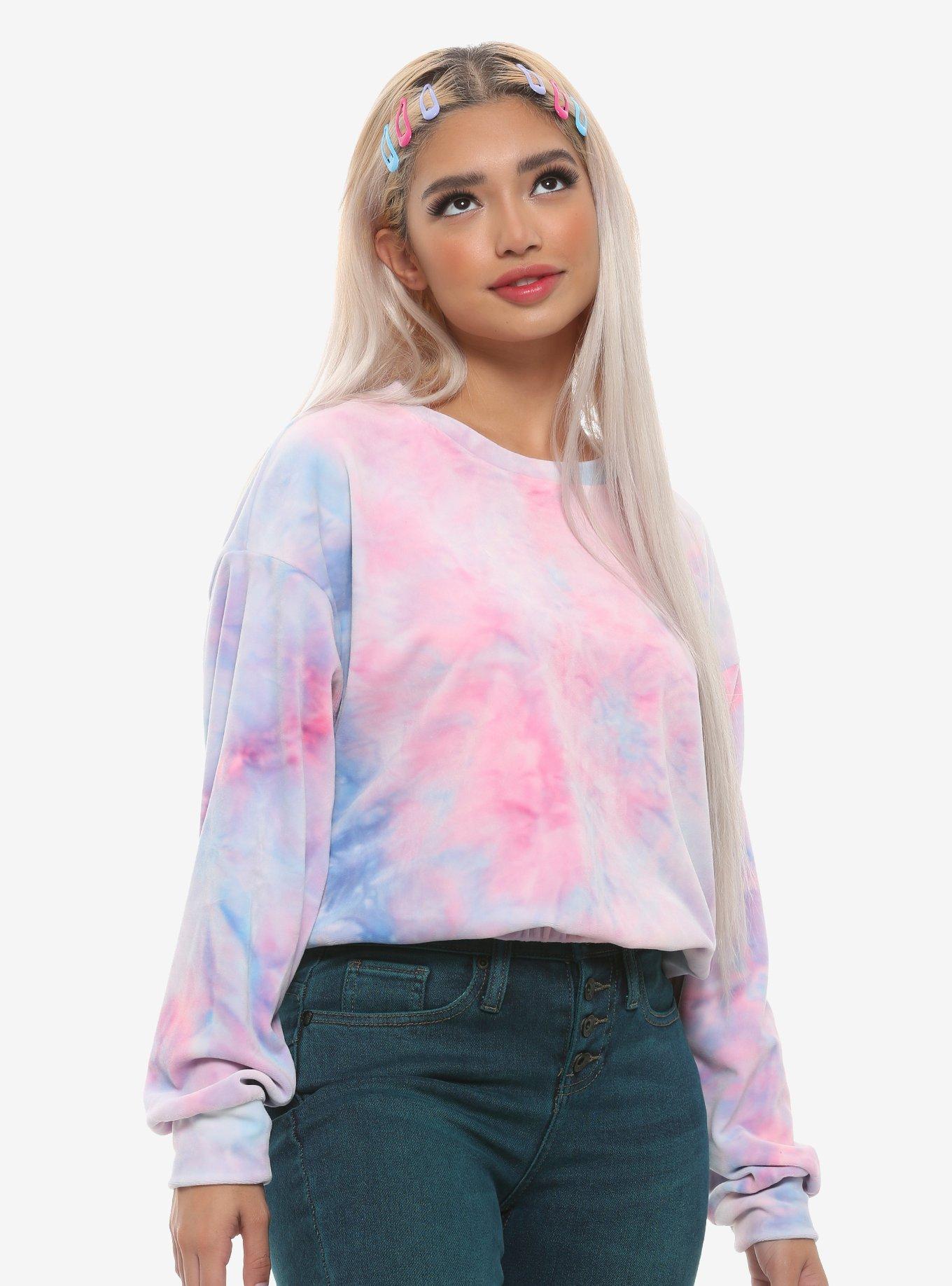 Pink & Blue Tie-Dye Velour Girls Sweatshirt | Hot Topic