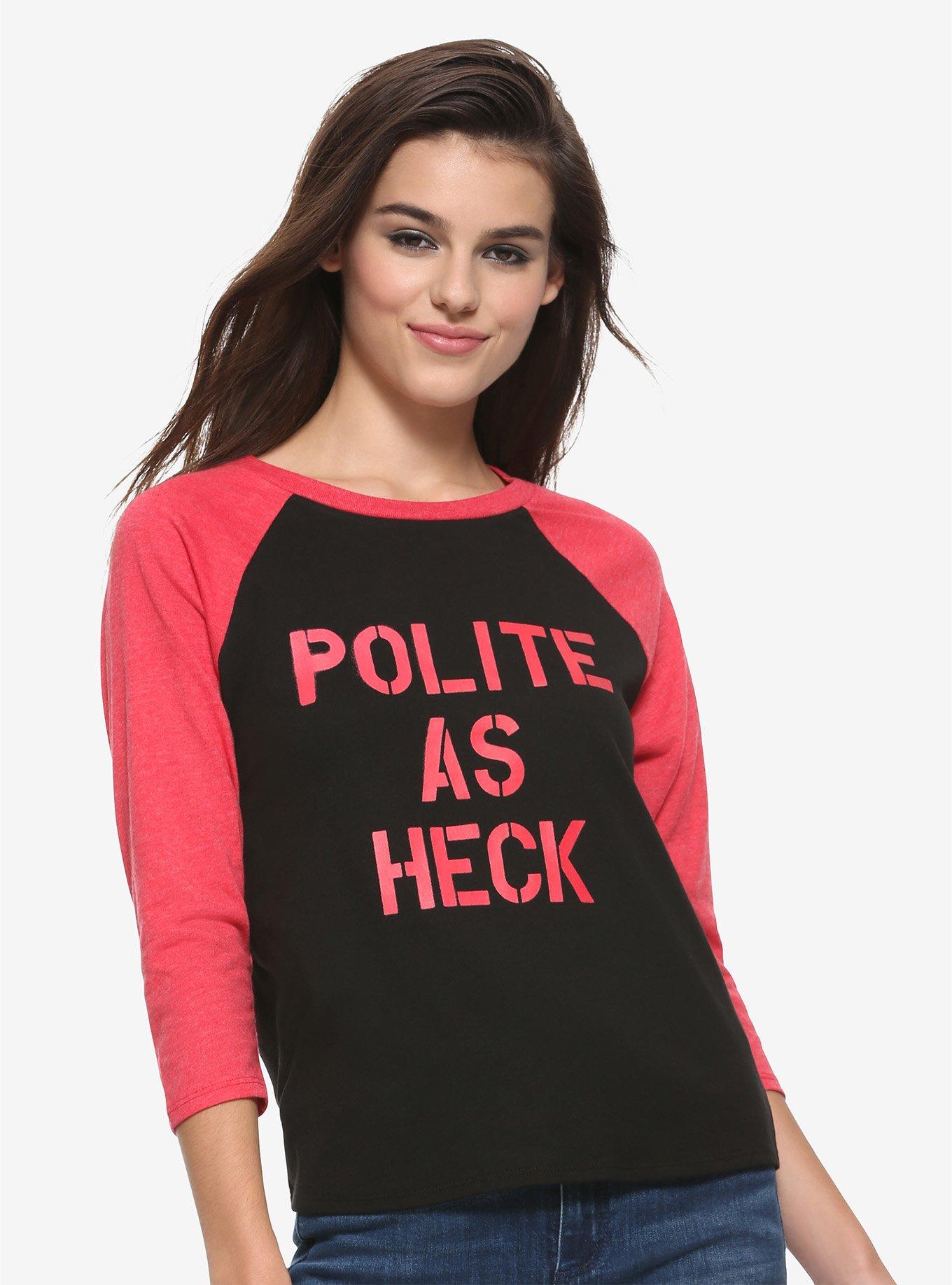 Polite As Heck Girls Raglan, BLACK, hi-res