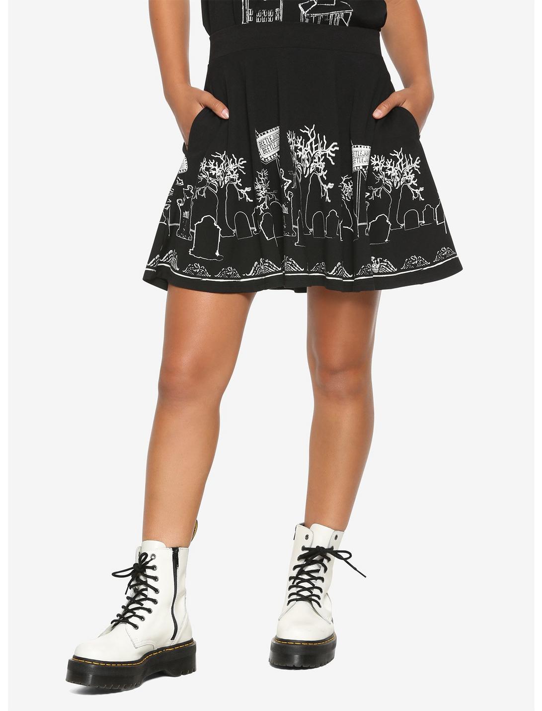 Beetlejuice Glow-In-The-Dark Graveyard Skater Skirt, BLACK, hi-res