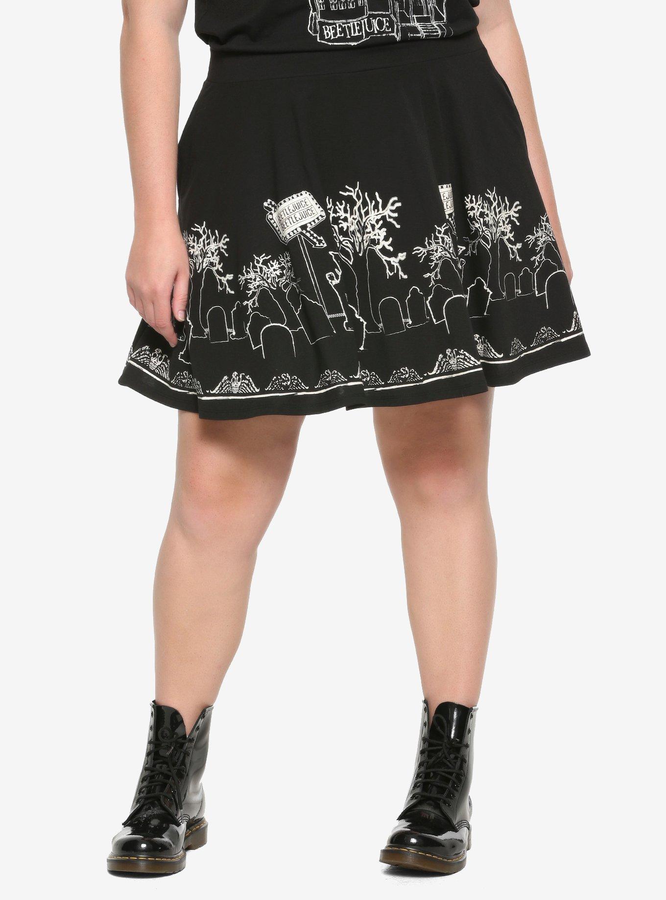 Beetlejuice Glow-In-The-Dark Graveyard Skater Skirt Plus Size, BLACK, hi-res