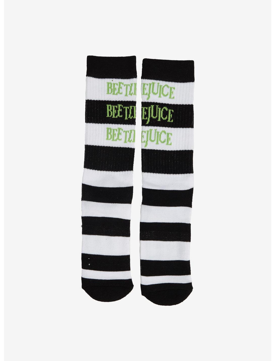 Beetlejuice White & Black Striped Crew Socks, , hi-res