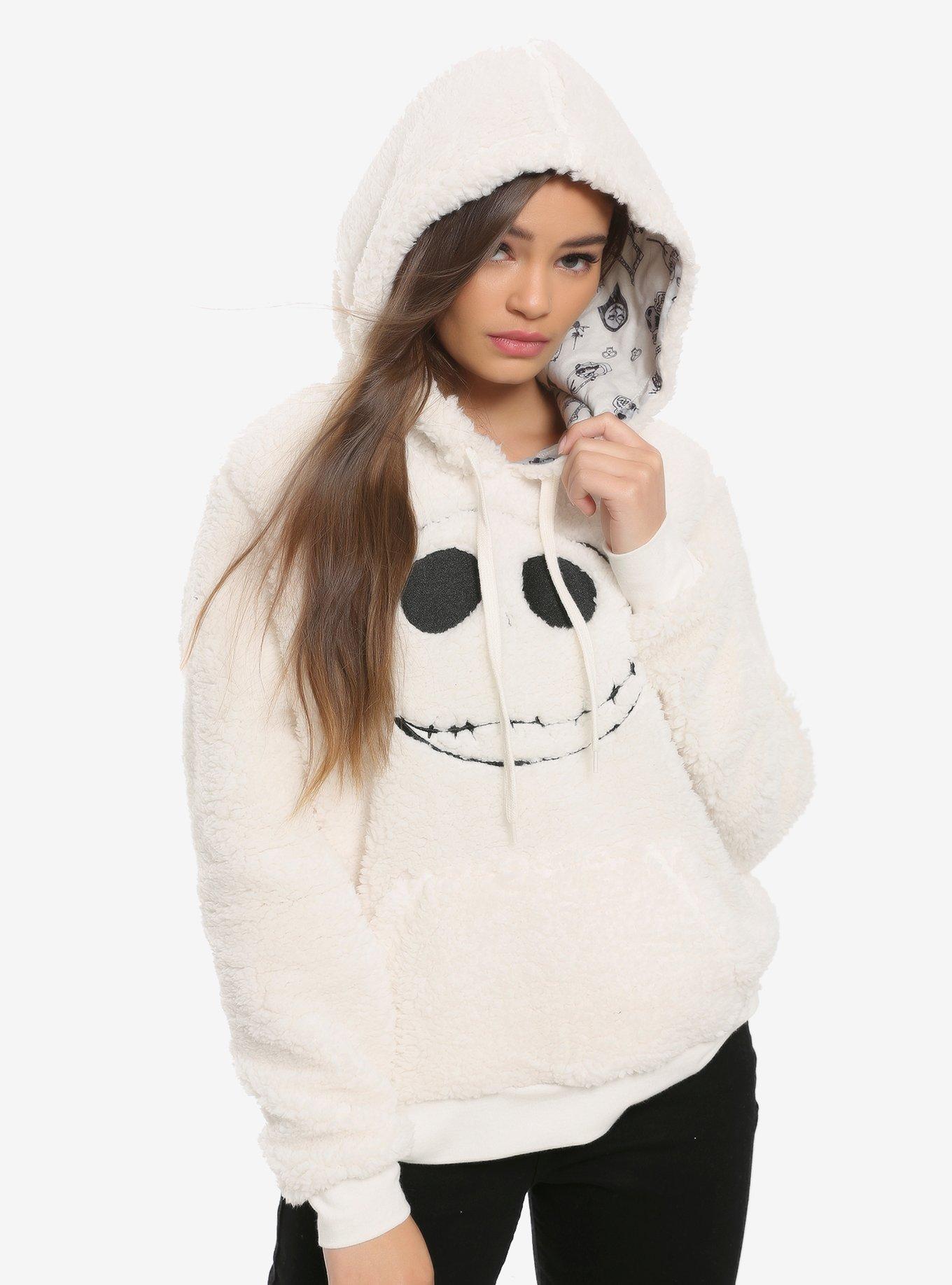 The Nightmare Before Christmas Jack's Face Fuzzy Girls Hoodie, BLACK, hi-res