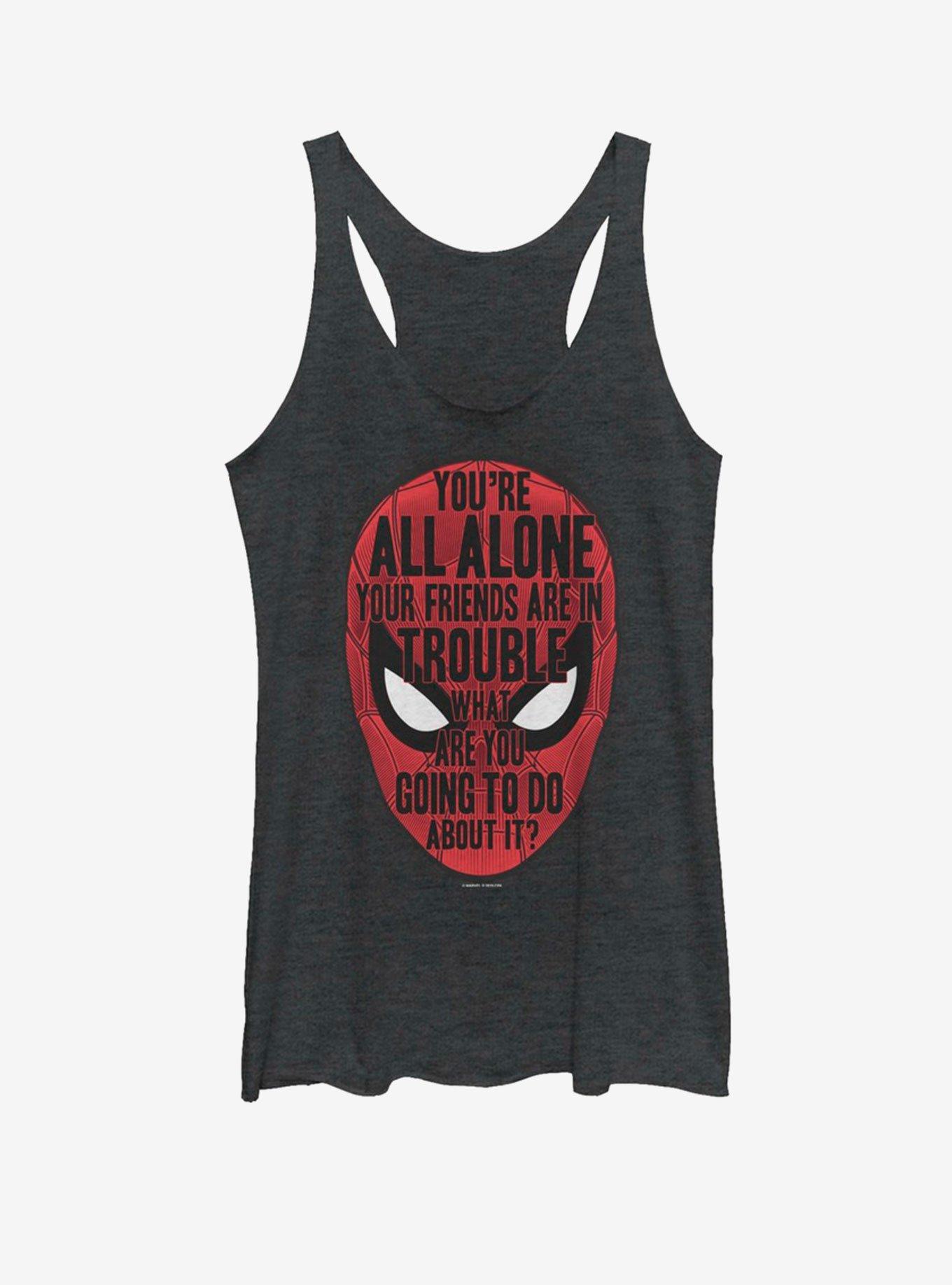 Marvel Spider-Man Far From Home Face words Girls Tank, BLK HTR, hi-res