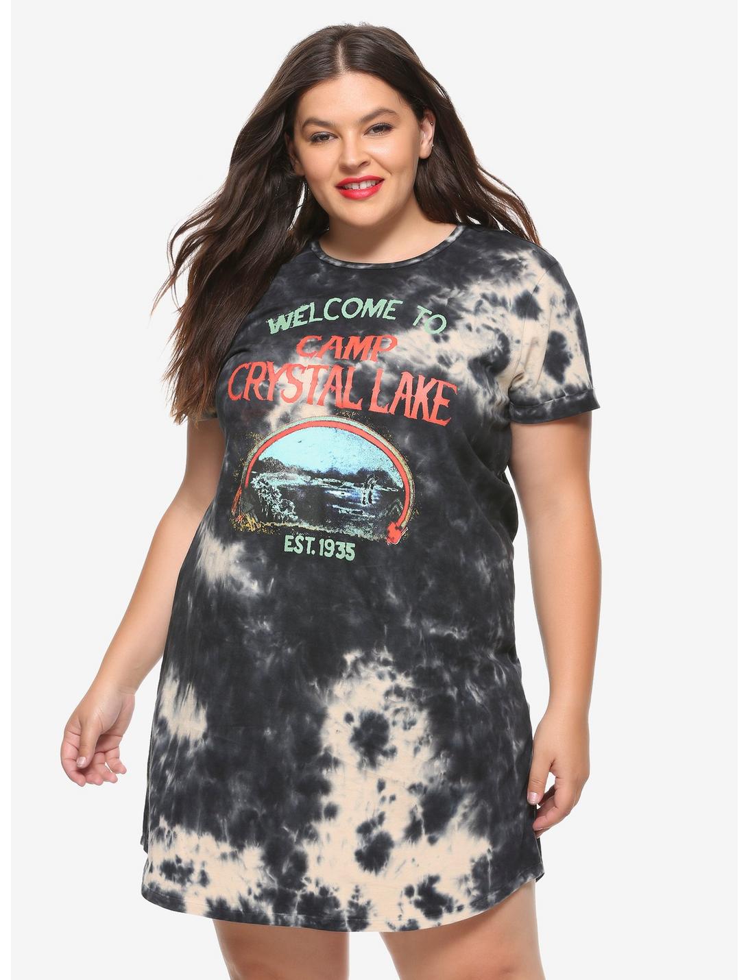 Friday The 13th Camp Crystal Lake Acid Wash T-Shirt Dress Plus Size, MULTI, hi-res